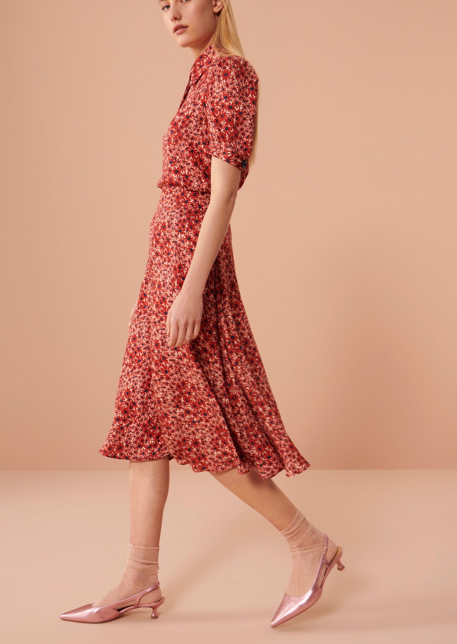 Jupe Jeannette rouge imprimé petites fleurs Faume - seconde main