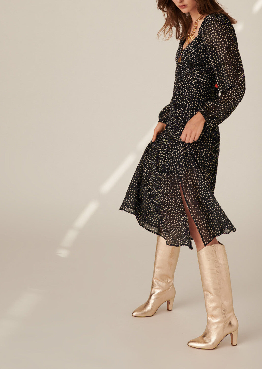 Robe Rayane esprit cache-coeur imprimé pois coeurs sur viscose crépon lurex noire Faume - seconde main