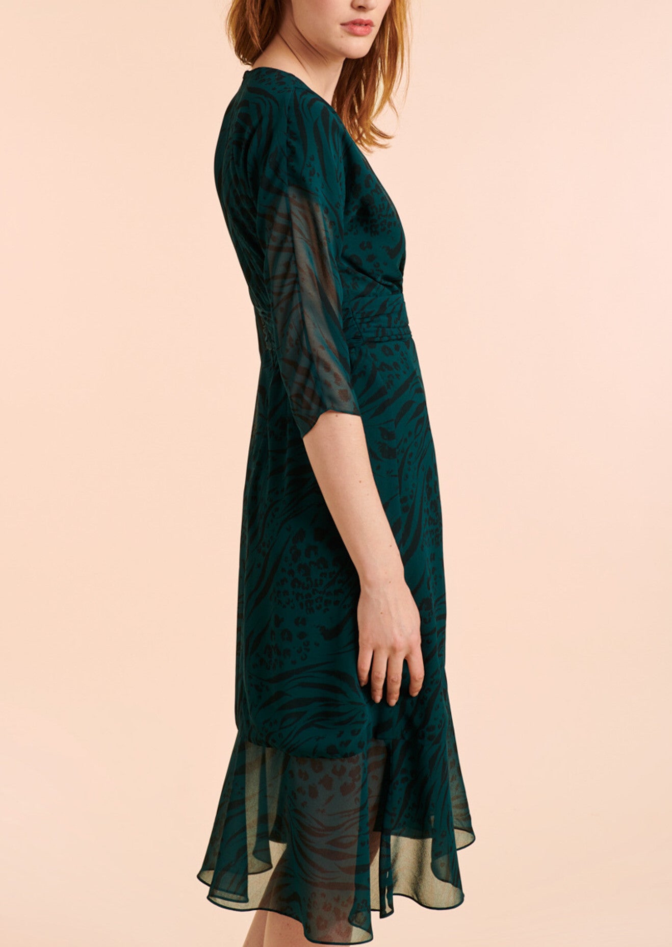 Robe mi-longue Romanella imprimé animal en georgette Faume - seconde main