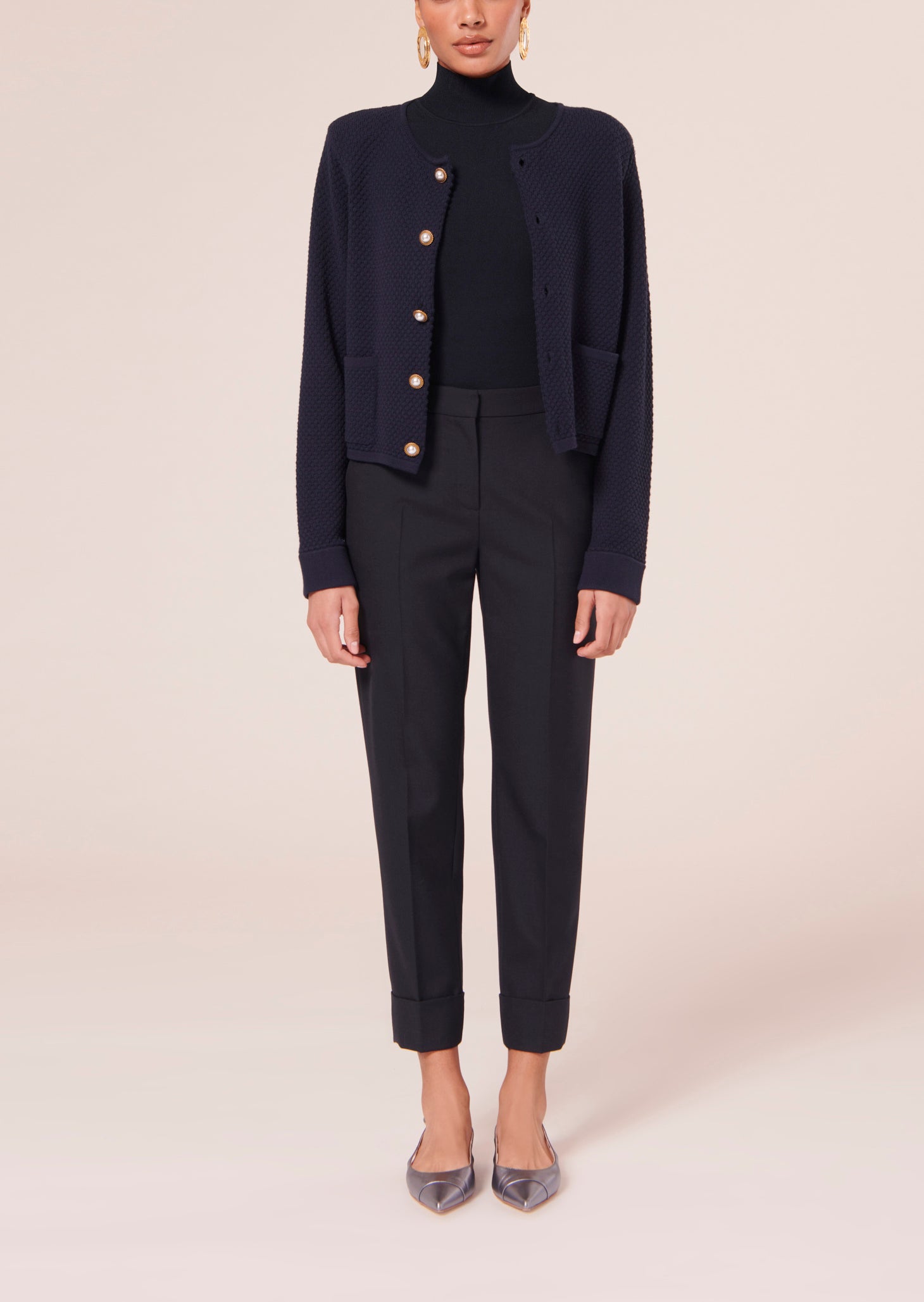 Pantalon Philippa bleu nuit en laine froide Faume - seconde main