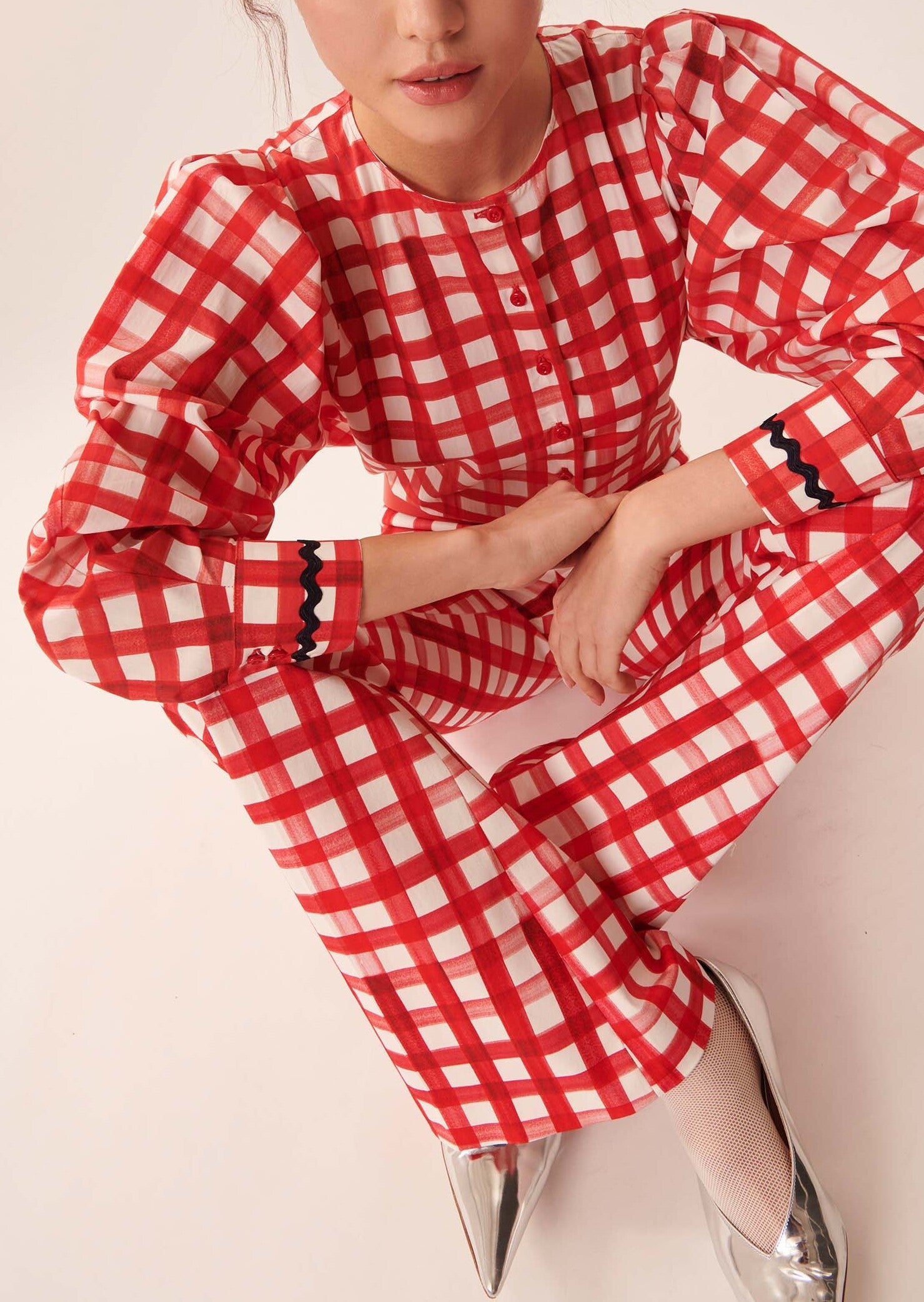 Chemise Corail vichy rouge en popeline Faume - seconde main