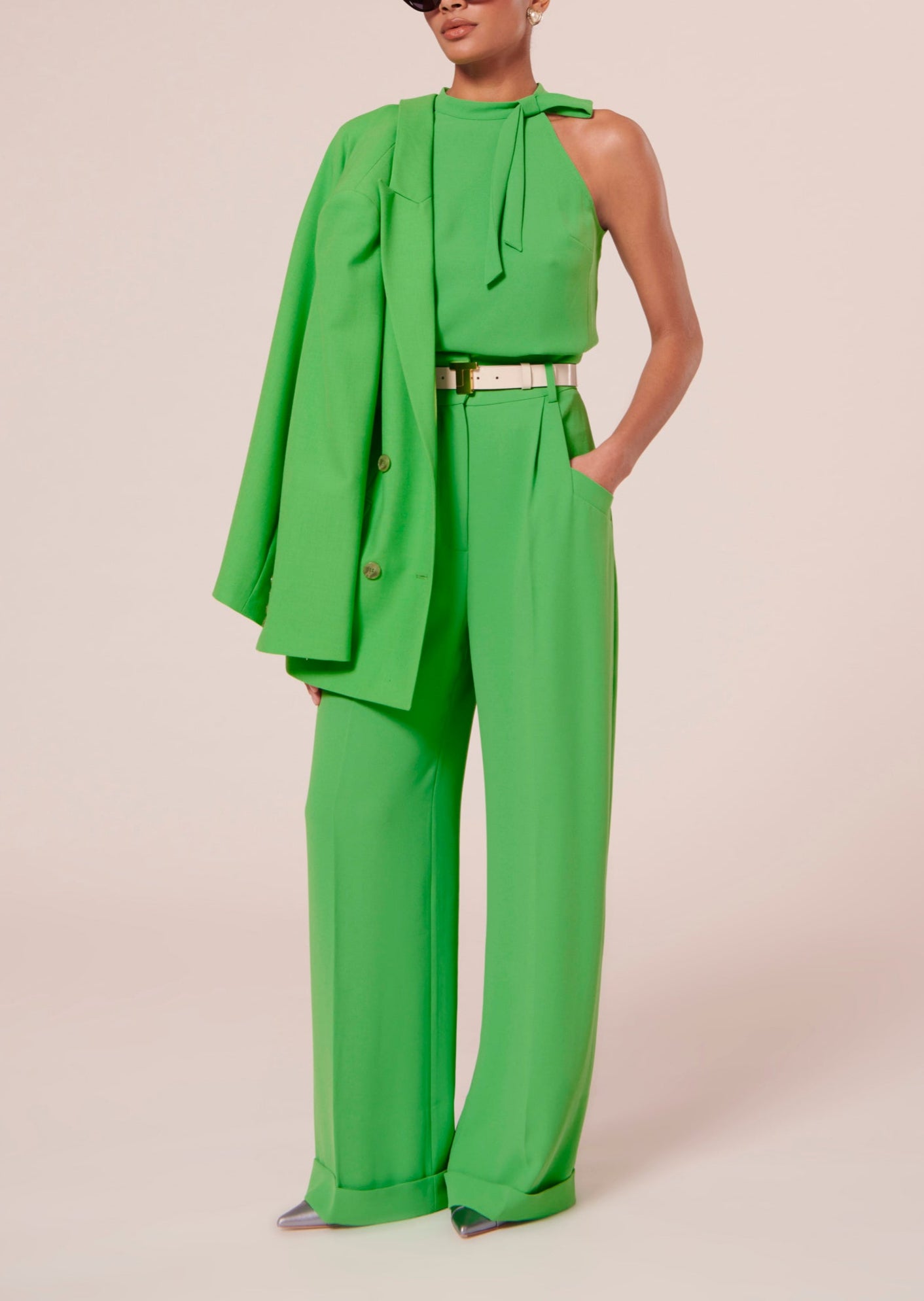 Top Tierri vert en crêpe Faume - seconde main