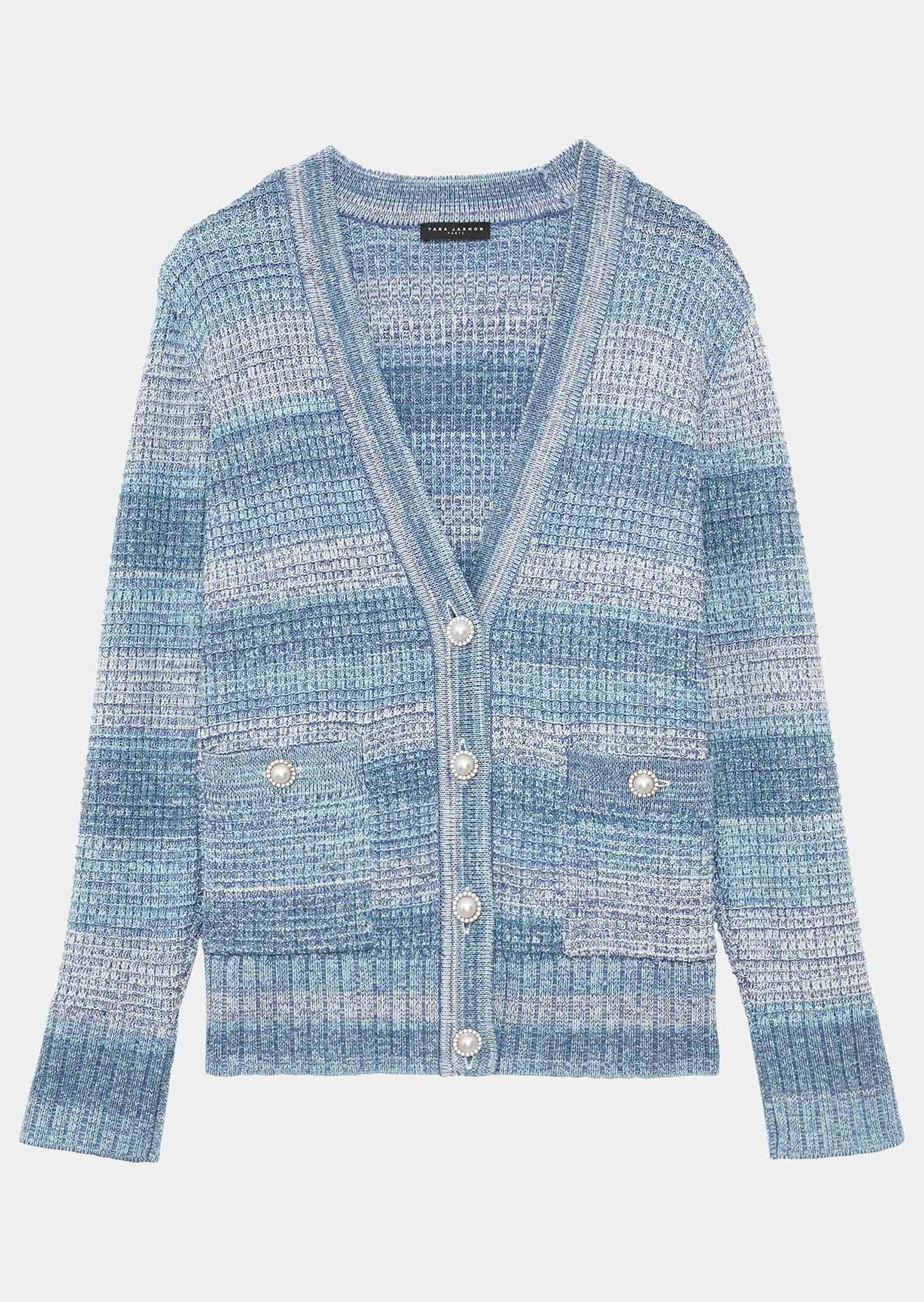 Gilet Gia bleu ciel en maille tweedée Faume - seconde main