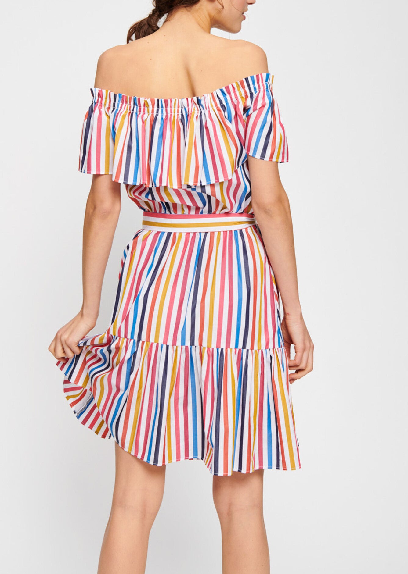 Robe blanche à rayures multicolores Faume - seconde main