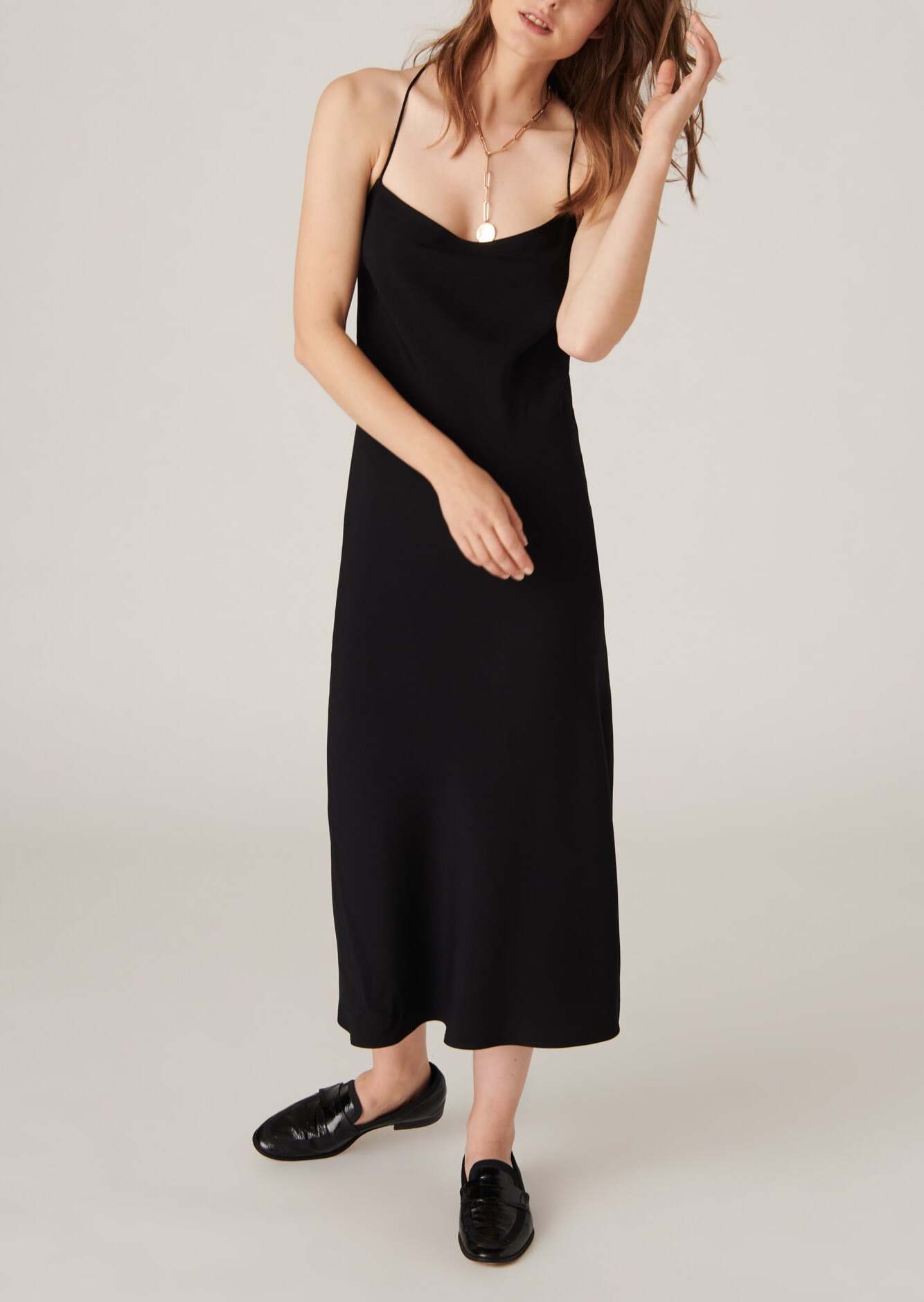 Slip dress Reany noire en crêpe envers satin Faume - seconde main