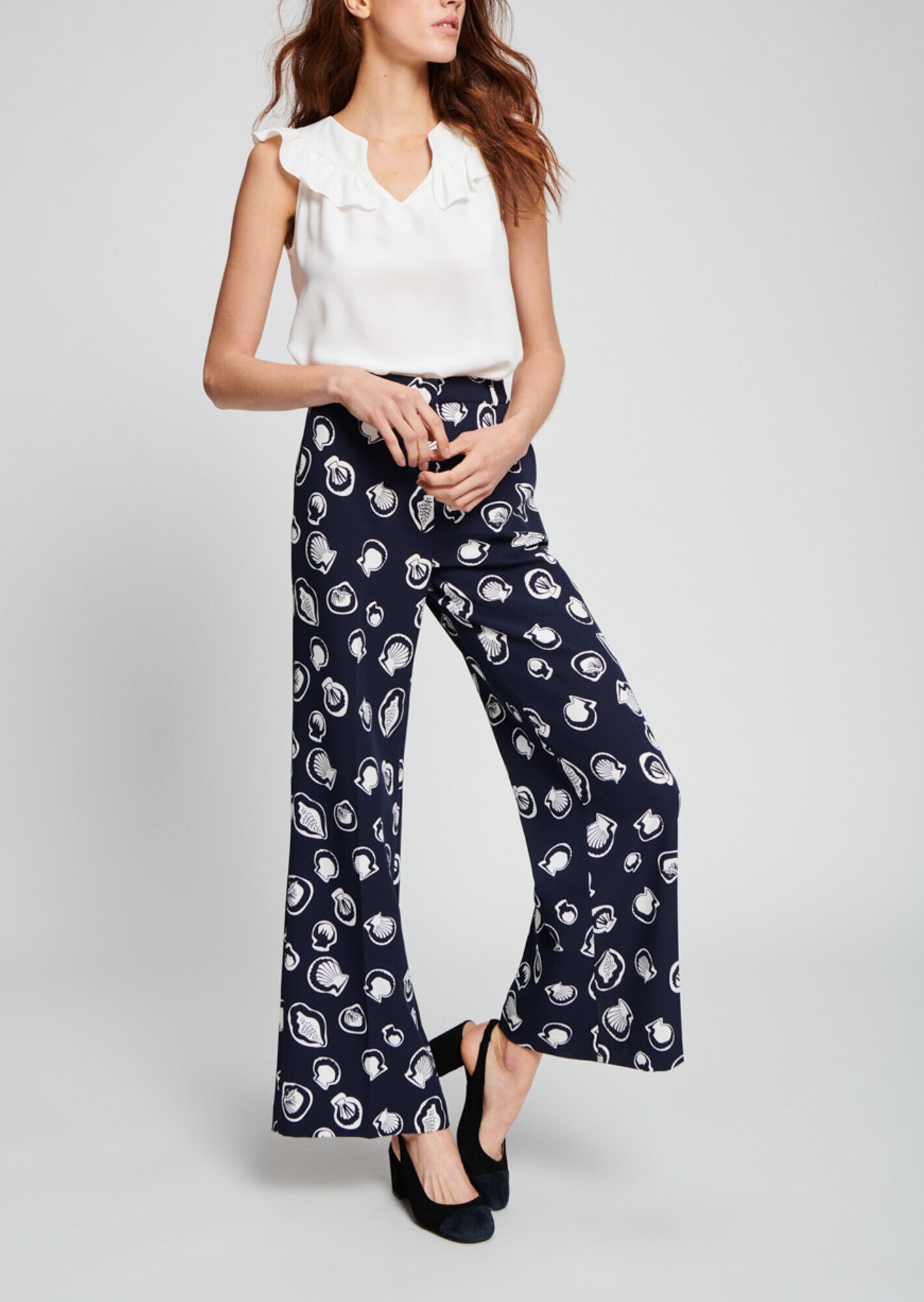 Pantalon bleu nuit motif coquillages Faume - seconde main