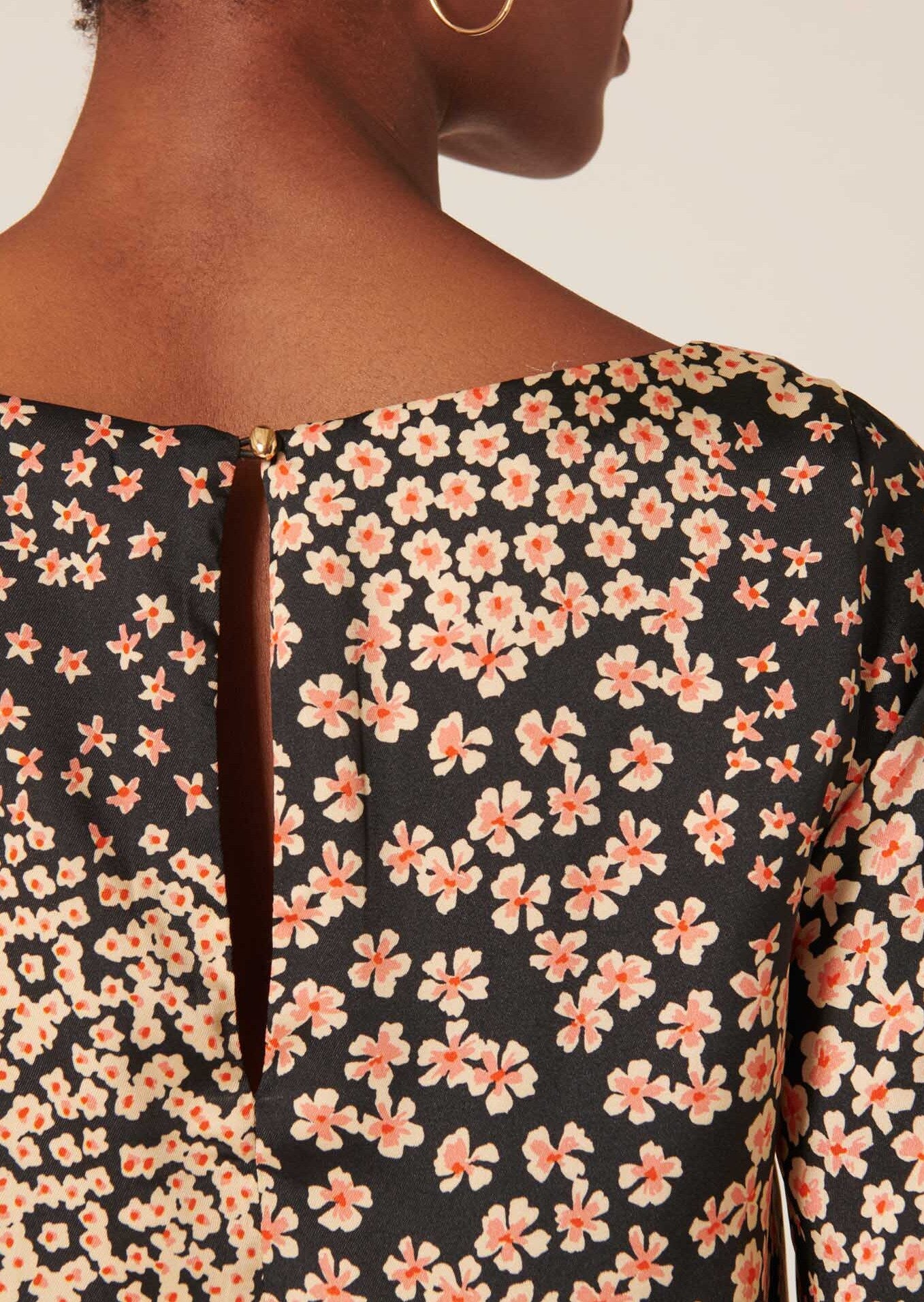 Top Tabecca noir imprimé petites fleurs Faume - seconde main