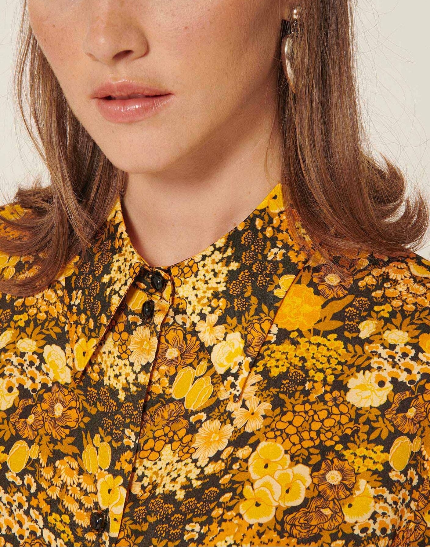 Chemise Caprice jaune imprimé fleurs Faume - seconde main