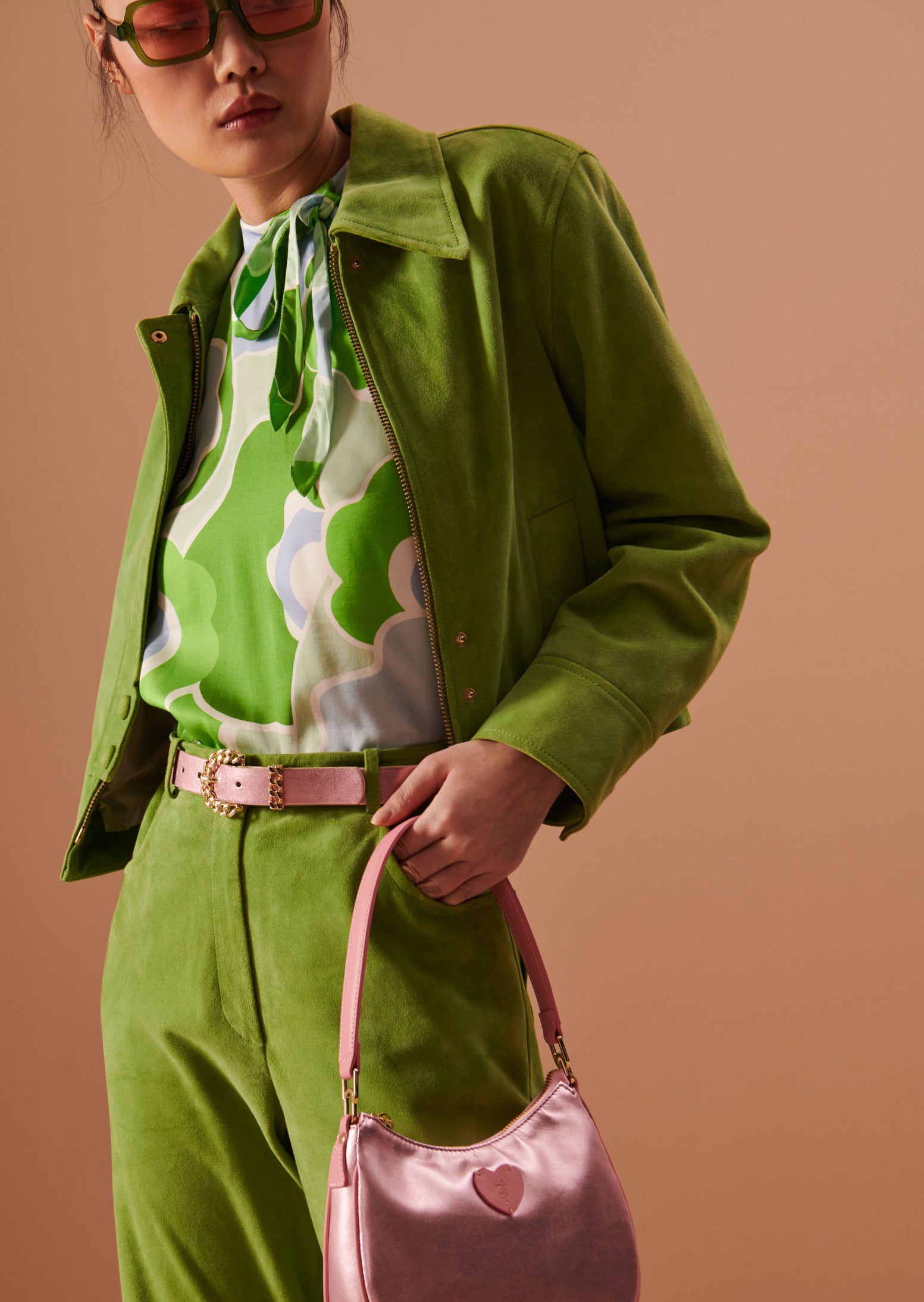 Pantalon Prosperi vert kaki en cuir suédine Faume - seconde main