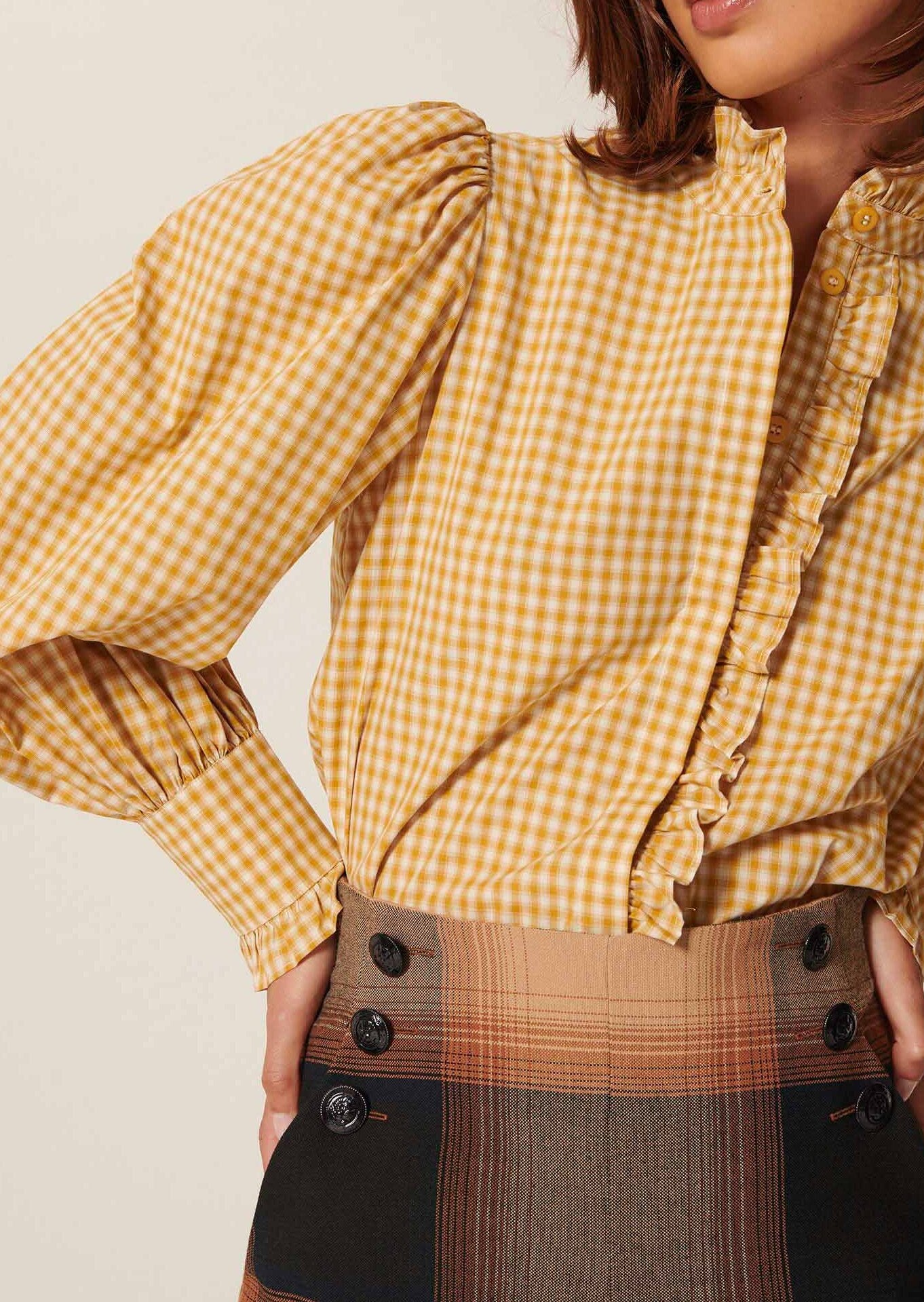 Chemise Christine jaune à carreaux en coton Faume - seconde main