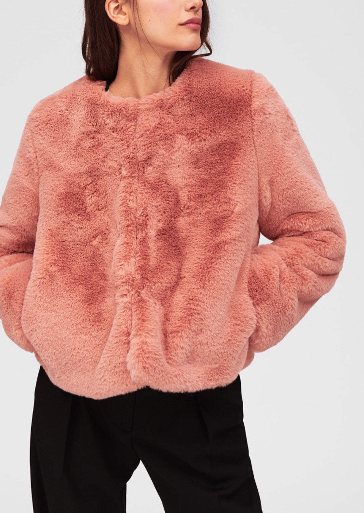 Manteau vieux rose en lainage effet fourrure Faume - seconde main