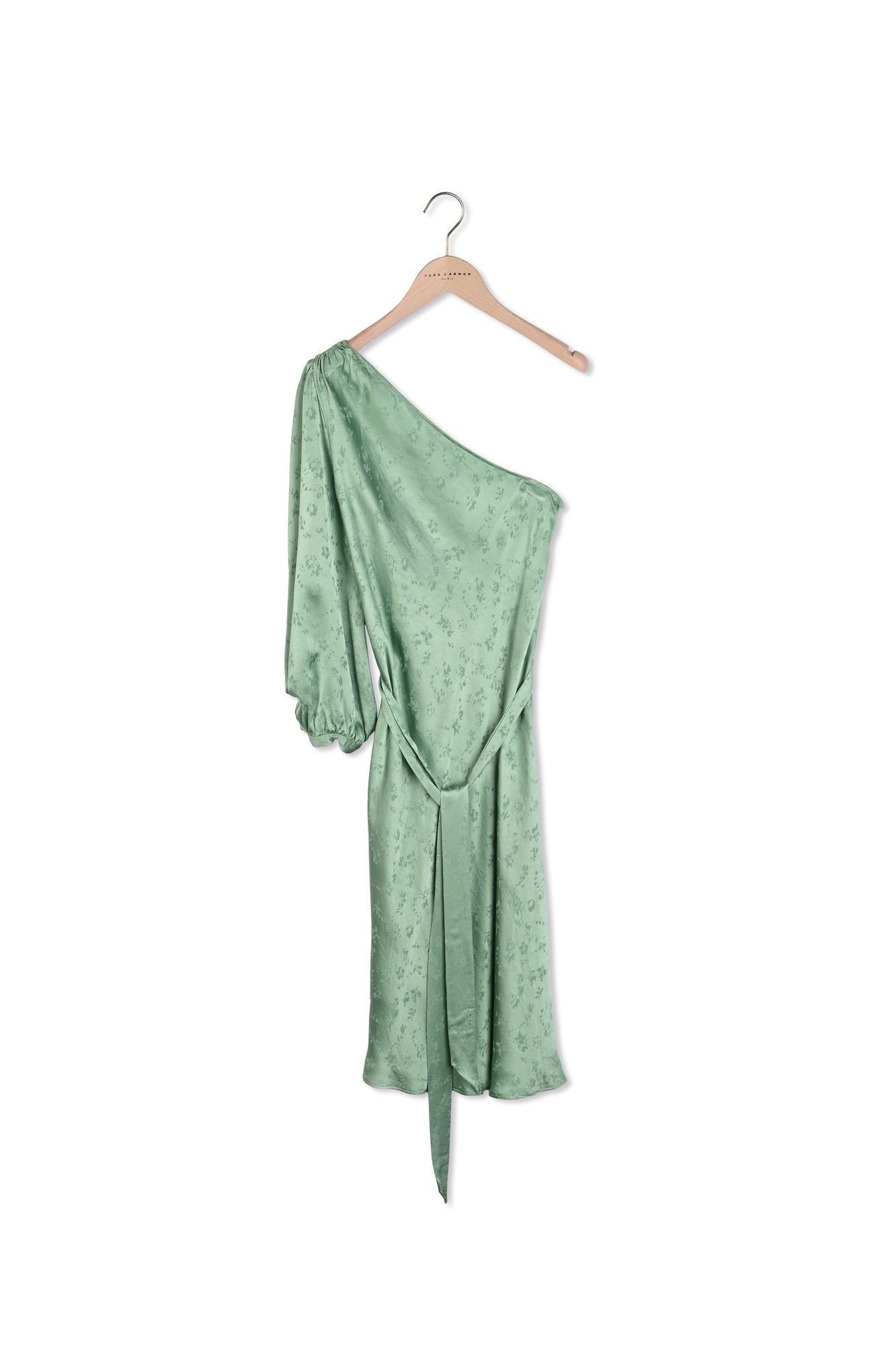 Robe one-shoulder Riona en jacquard fleuri vert jade Faume - seconde main