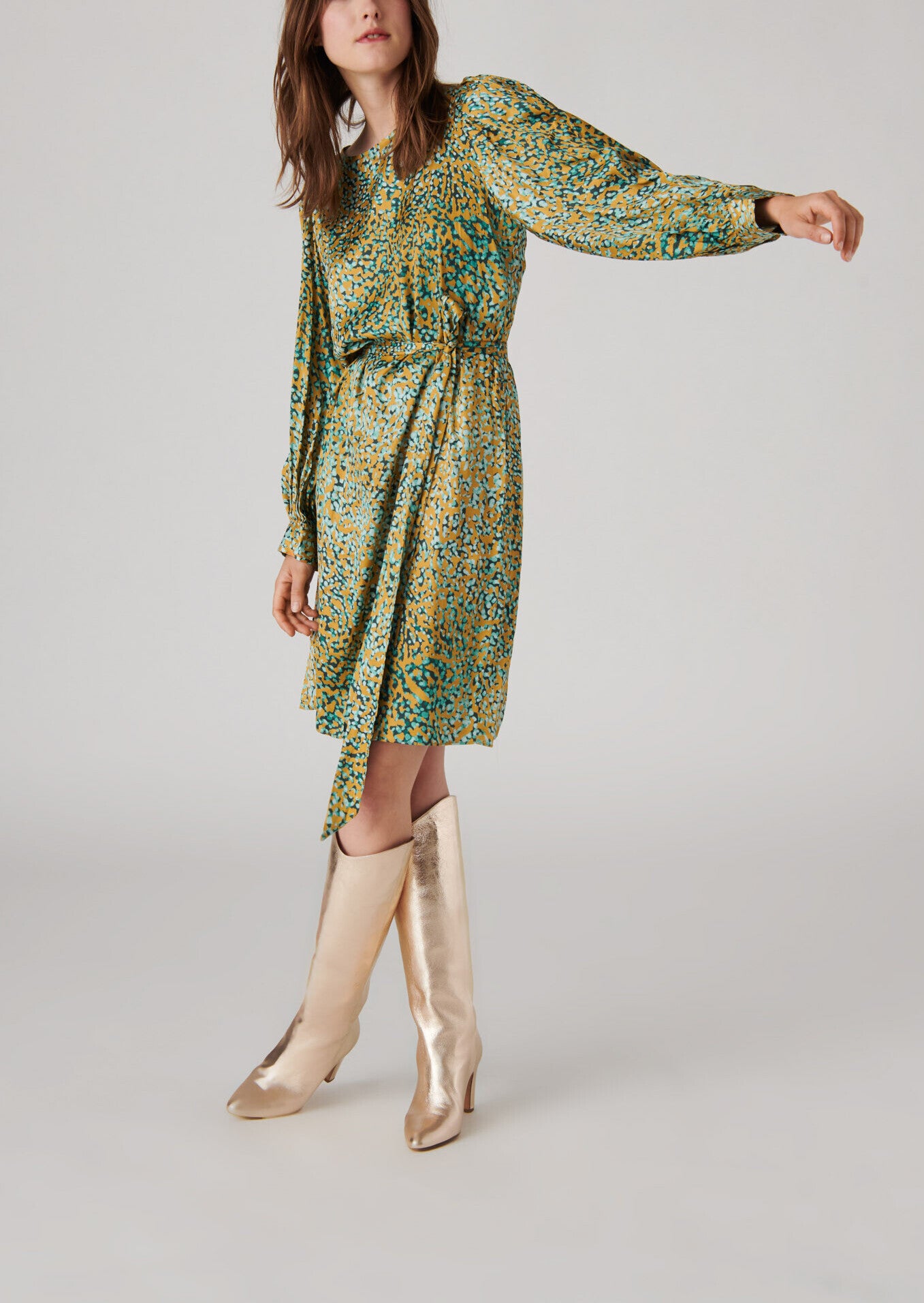 Robe Ribera imprimé aqua gold sur satin viscose Faume - seconde main