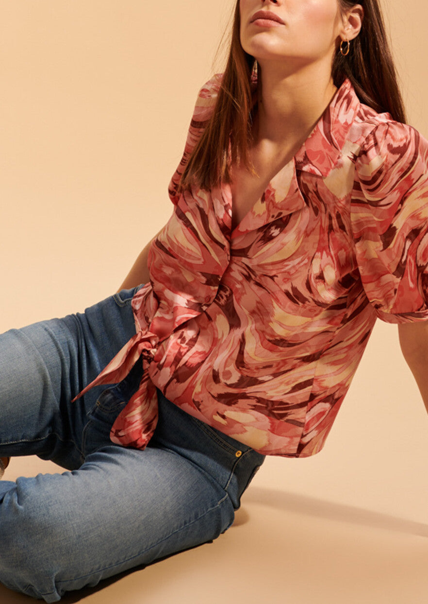 Chemise nouée Toma rose imprimé plume Faume - seconde main