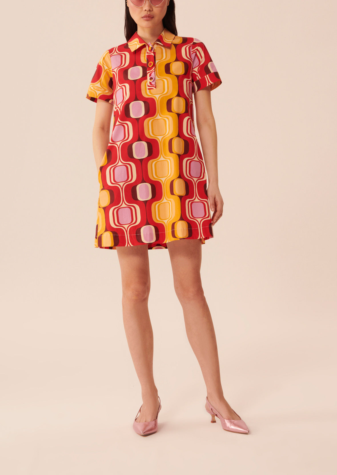 Robe Ritournella rouge imprimé rétro en popeline Faume - seconde main