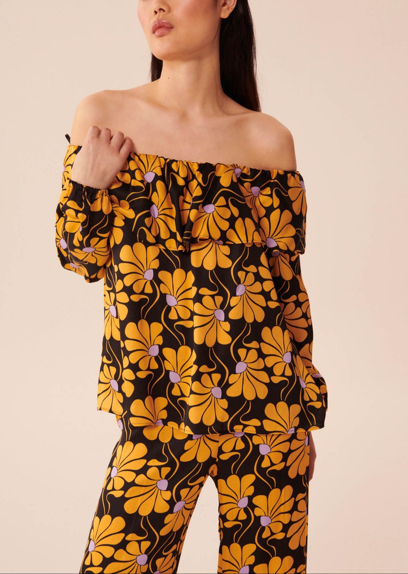 Top Tristan noir imprimé grosses fleurs Faume - seconde main