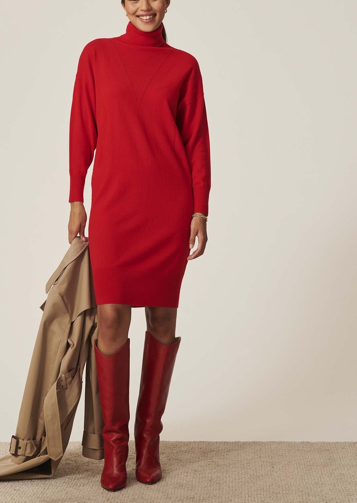 Robe pull Rybbi rouge en merinos et cachemire Faume - seconde main