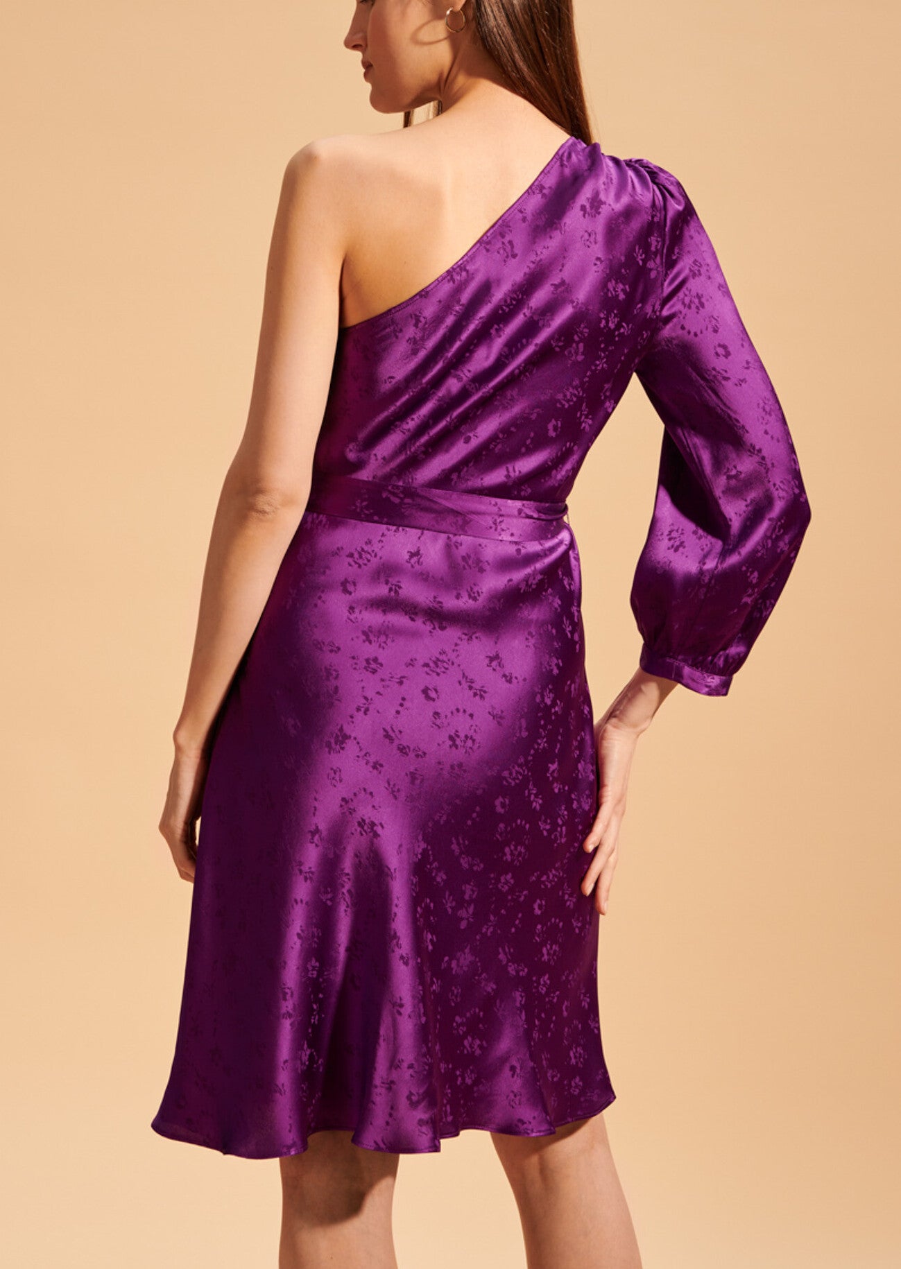 Robe one-shoulder Riona en jacquard fleuri violet Faume - seconde main