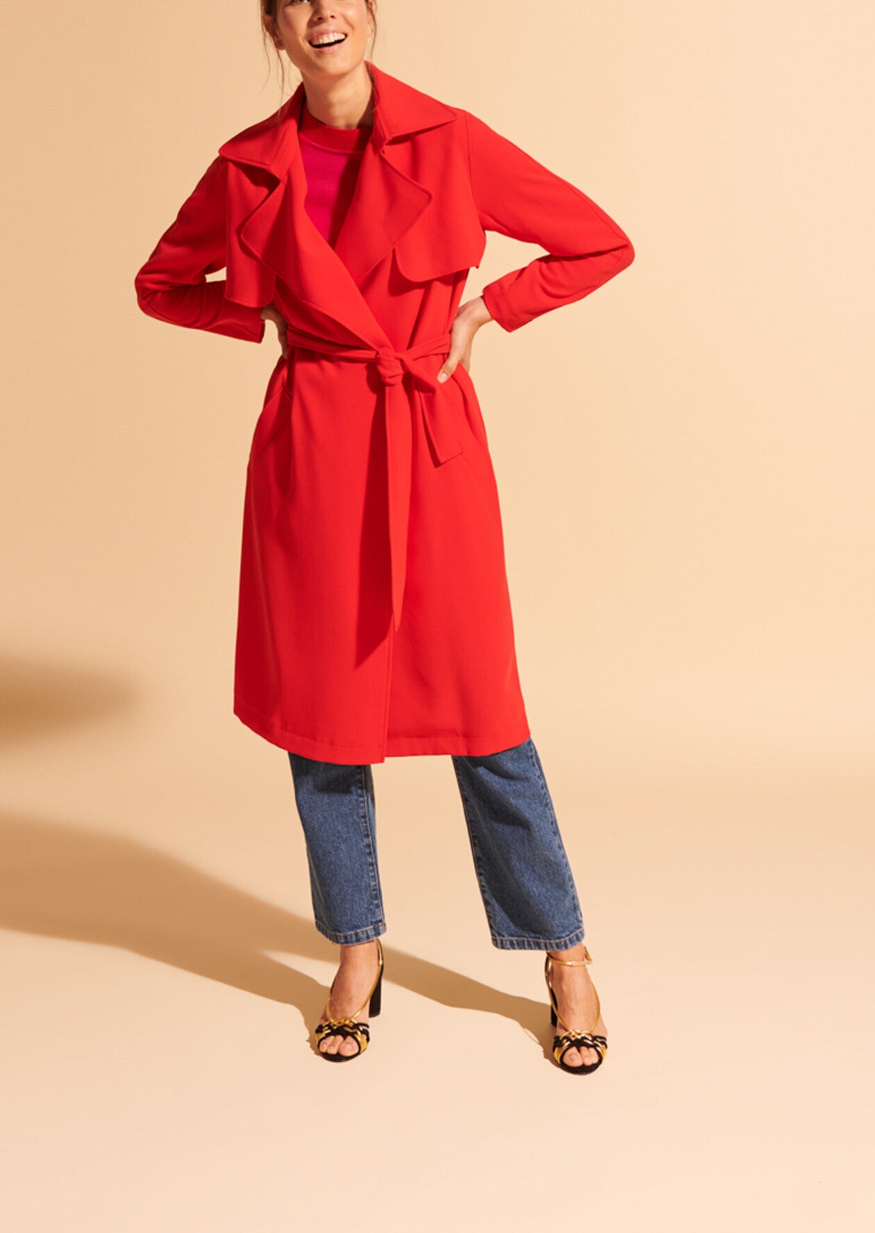 Trench-coat Mandy rouge en crêpe Faume - seconde main