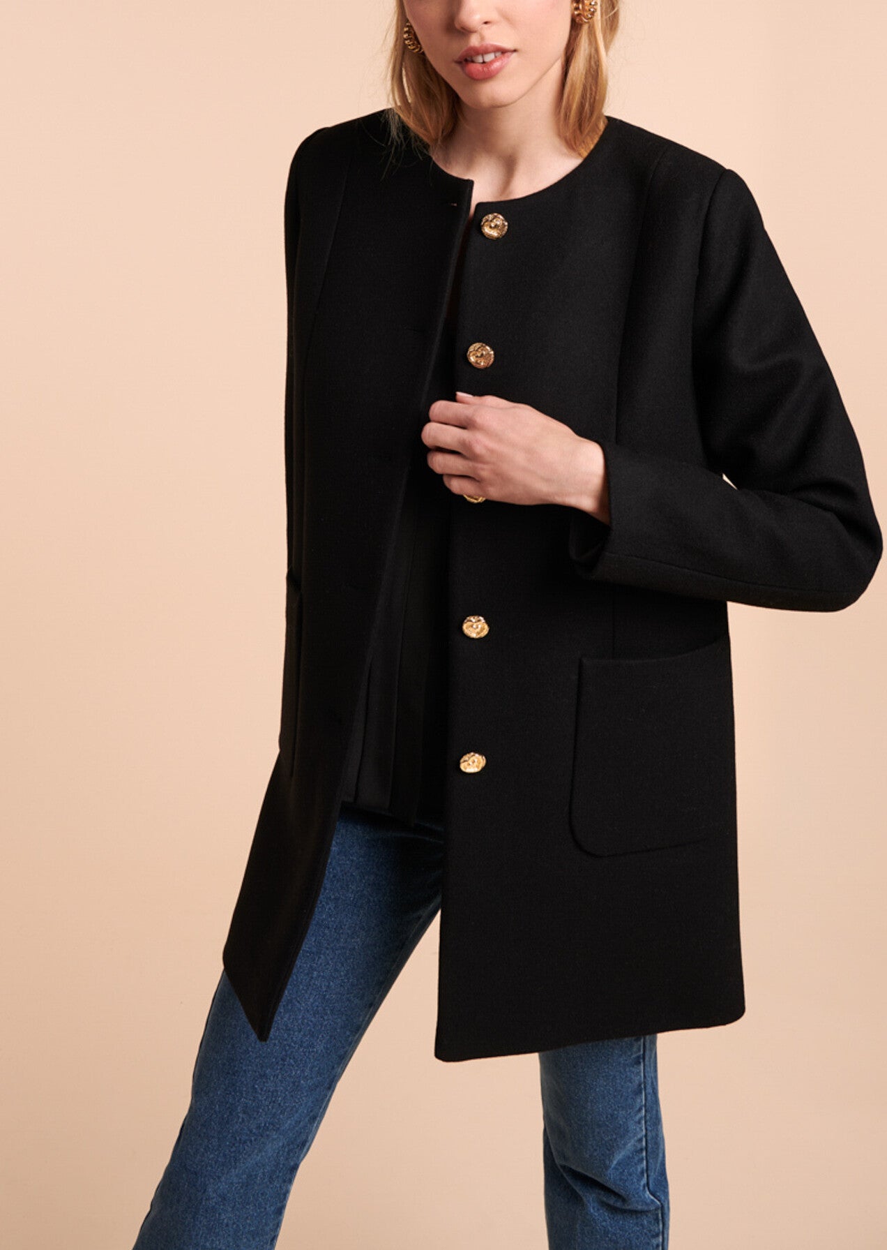 Manteau Mélanie identitaire noir en laine Faume - seconde main