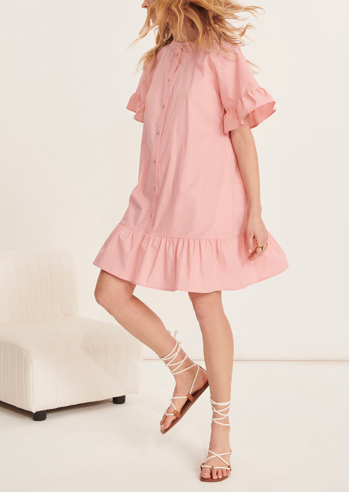 Robe courte Rekia rose pâle en popeline Faume - seconde main