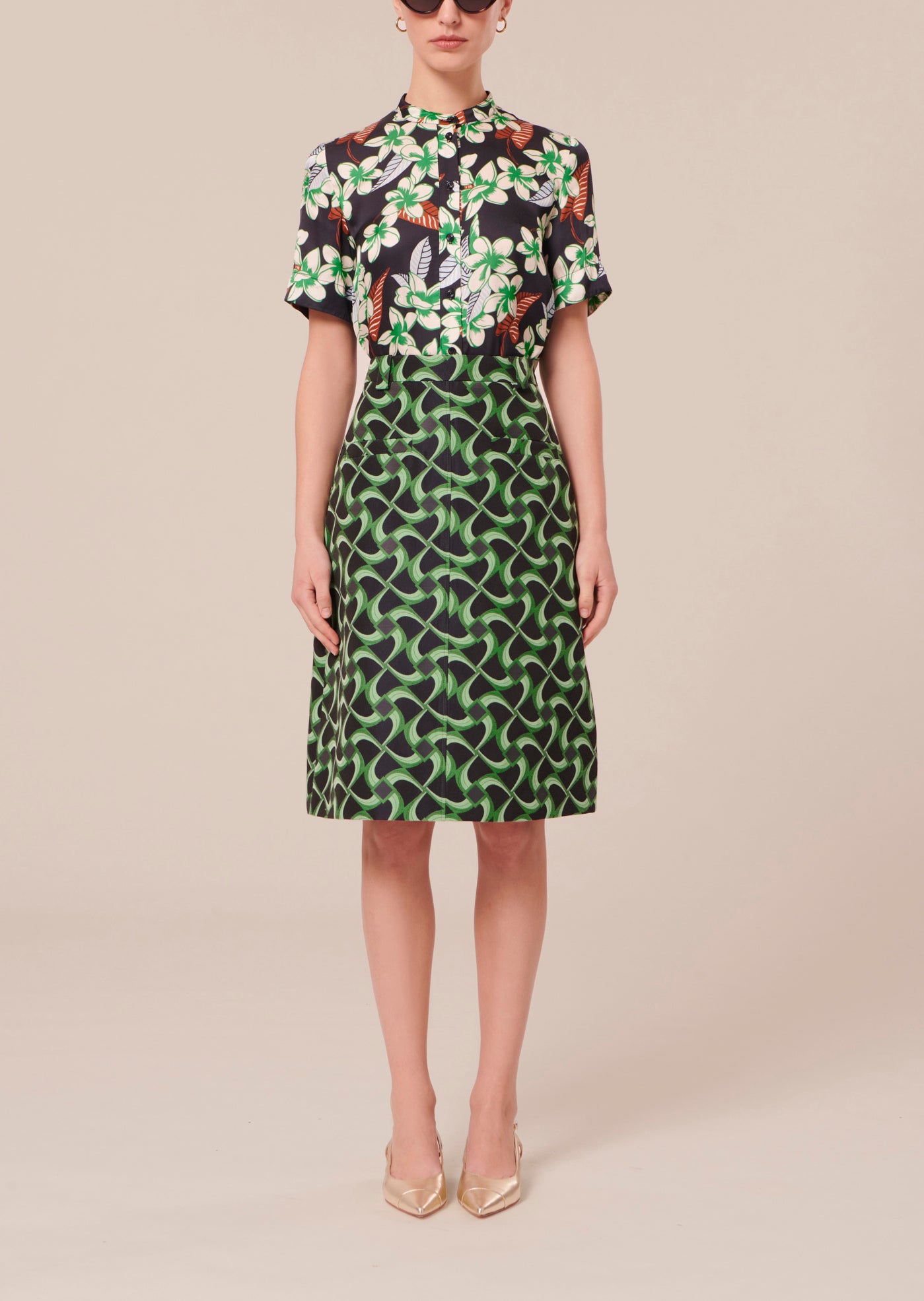 Jupe Jola verte à motif graphique en jacquard Faume - seconde main