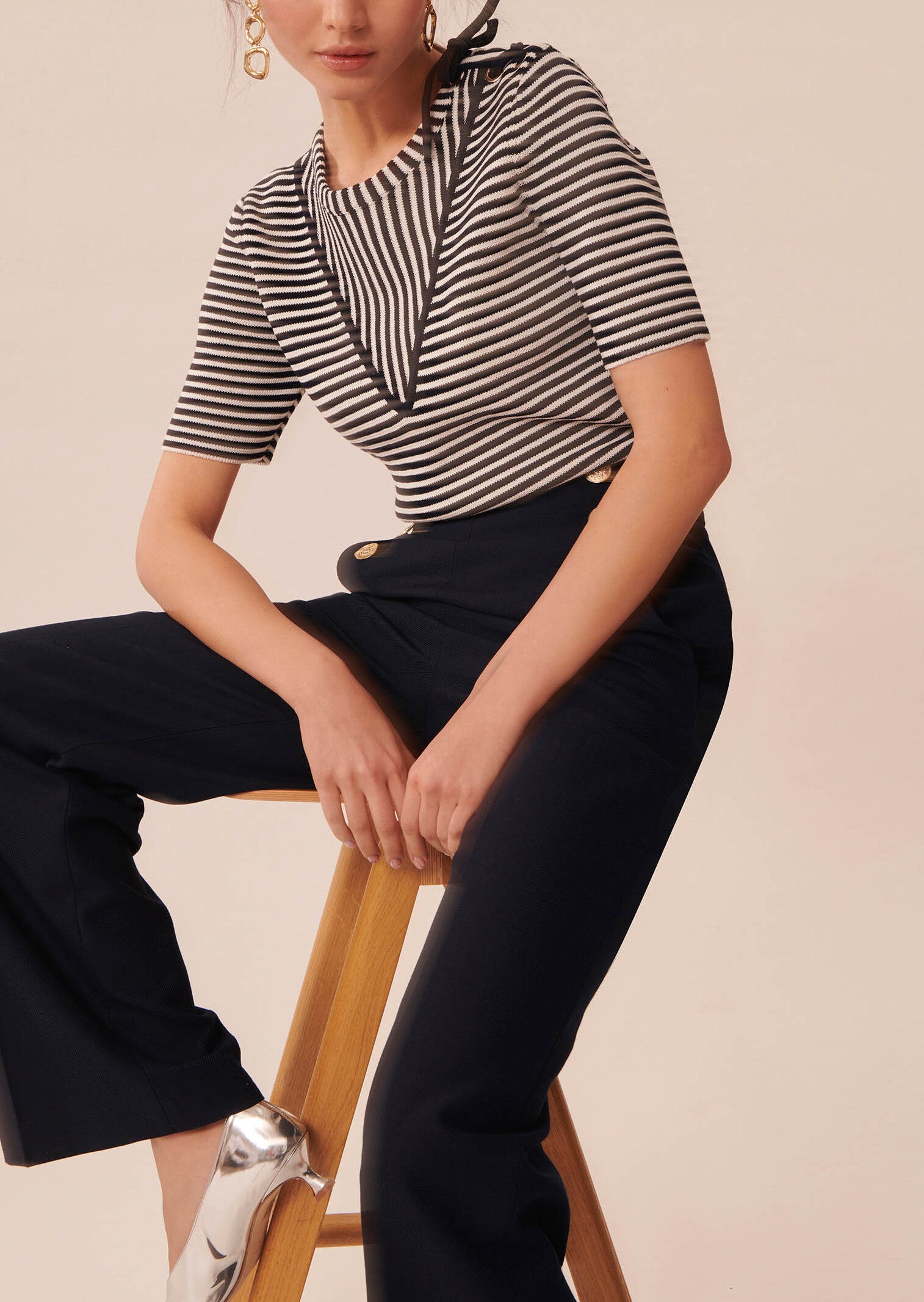 Pull Primo bleu nuit à rayures en maille Faume - seconde main