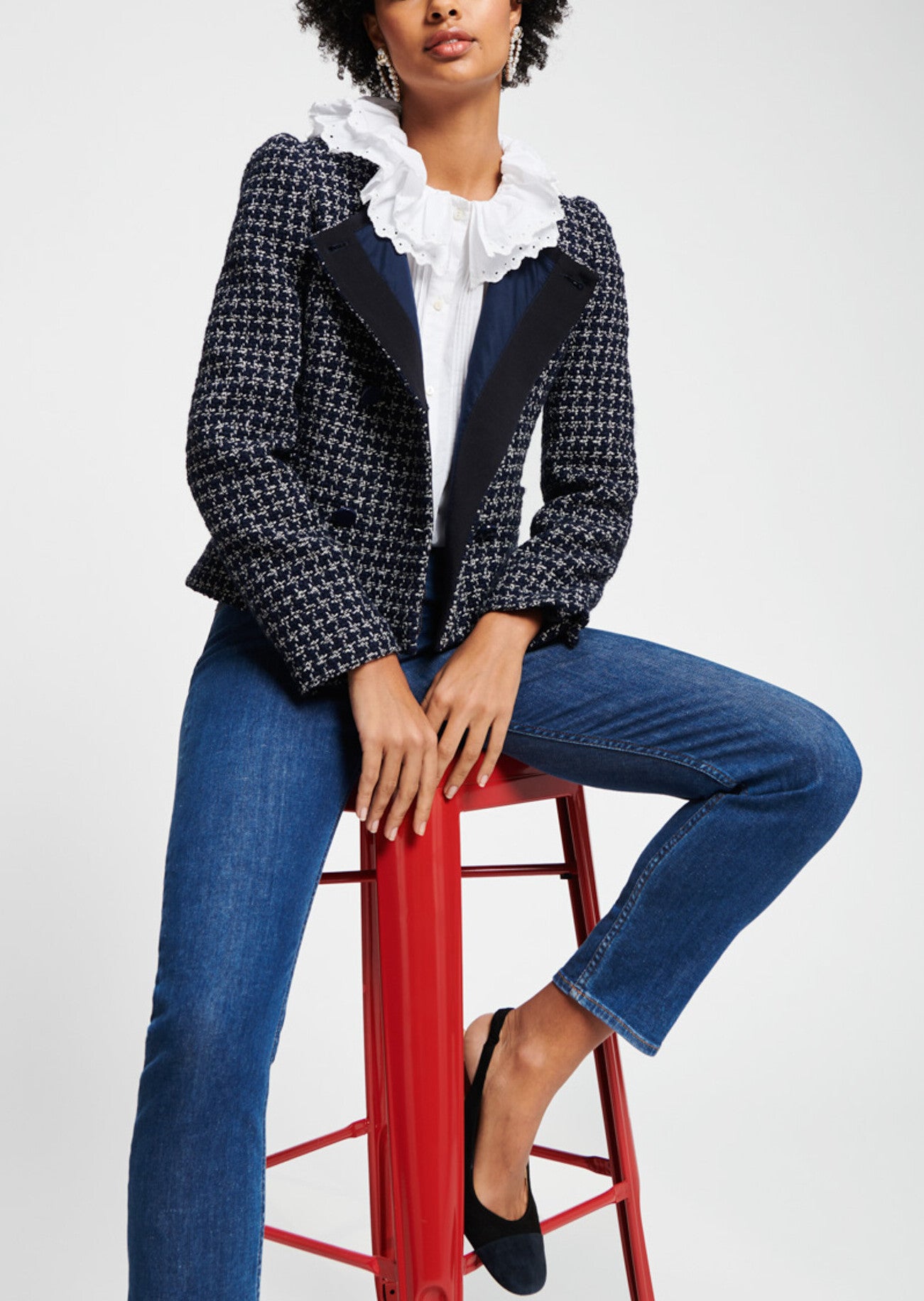 Veste bleu nuit en tweed Faume - seconde main