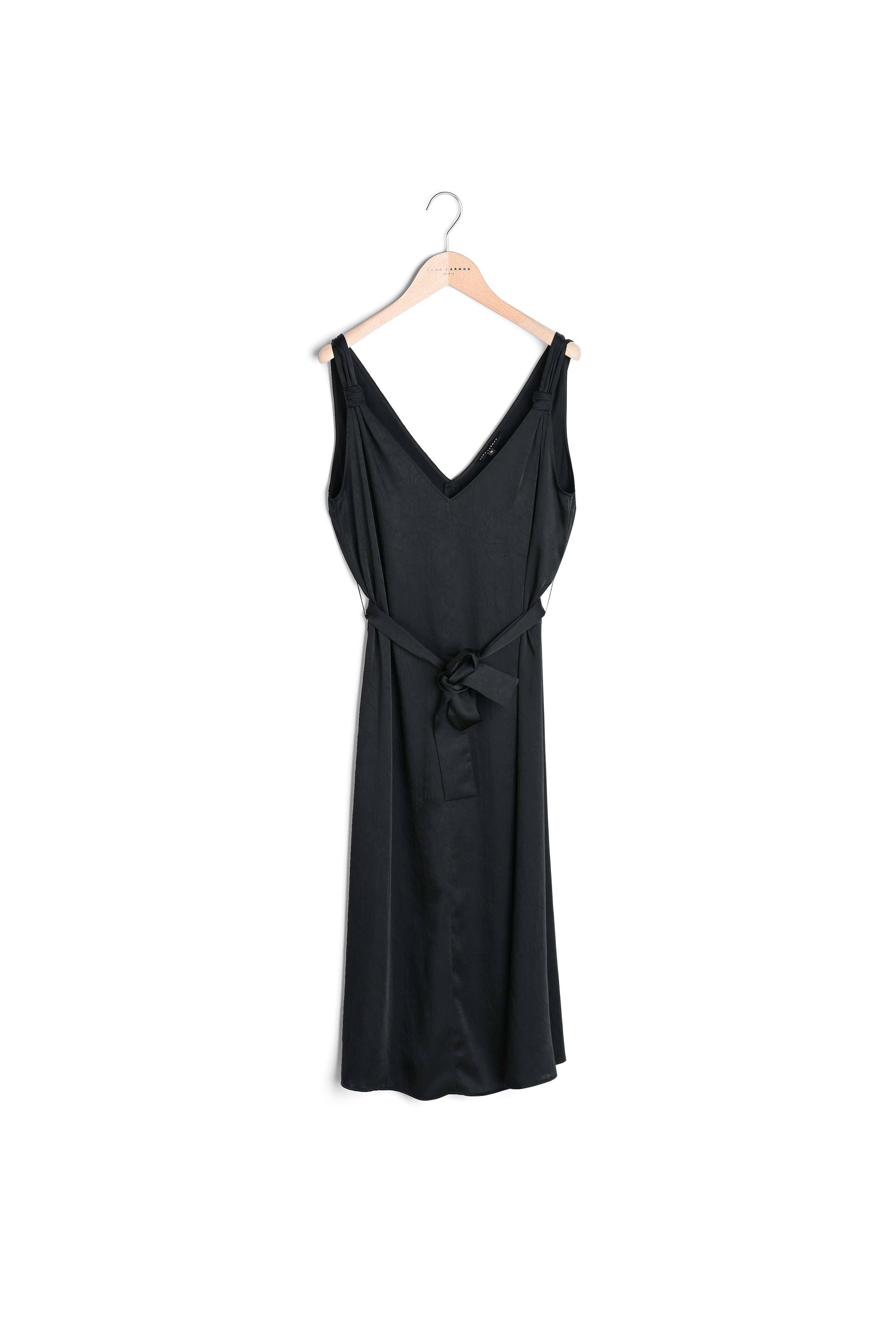 Robe Rajha mi-longue noire en crinkle satiné Faume - seconde main