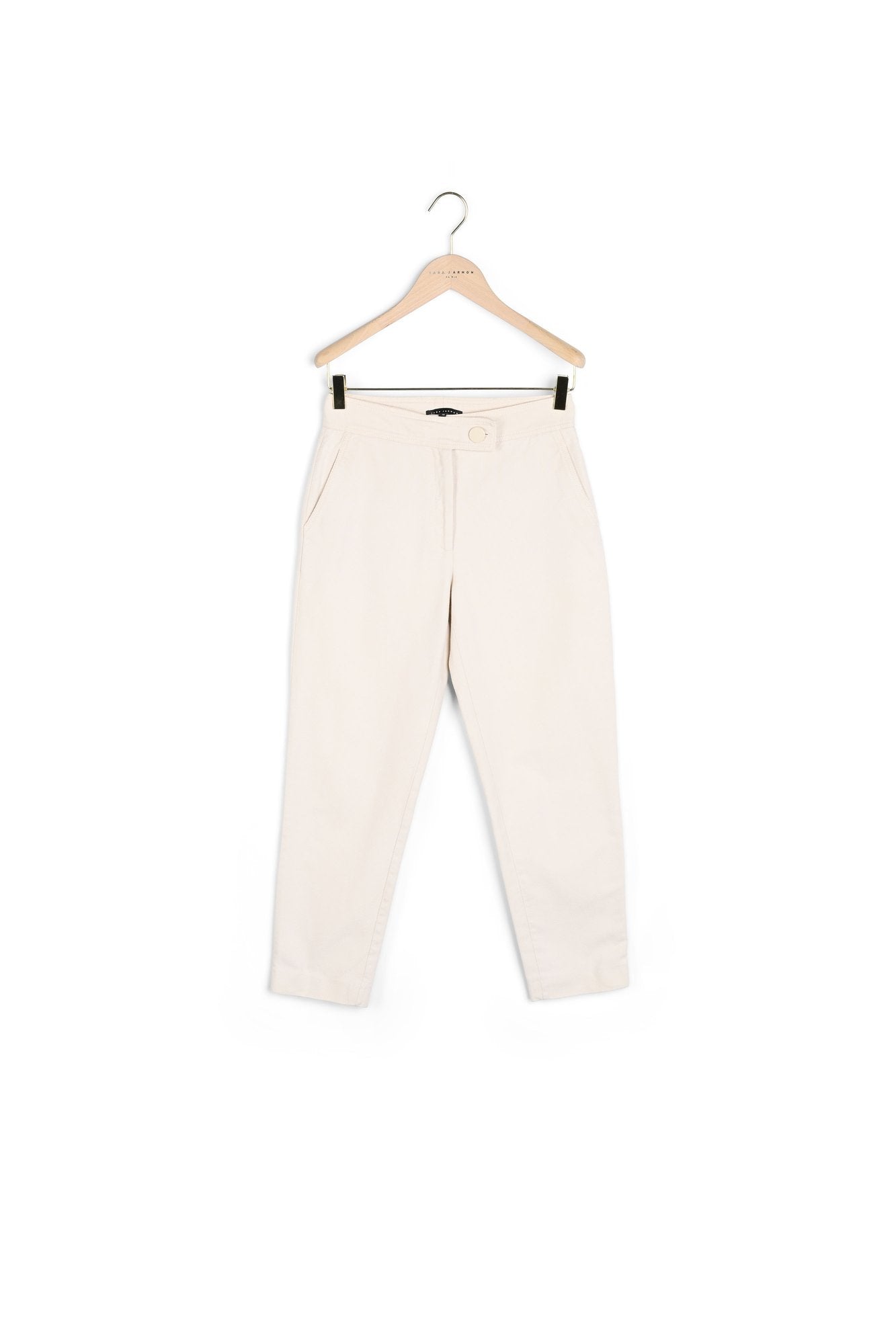 Pantalon droit beige en coton piqué Faume - seconde main