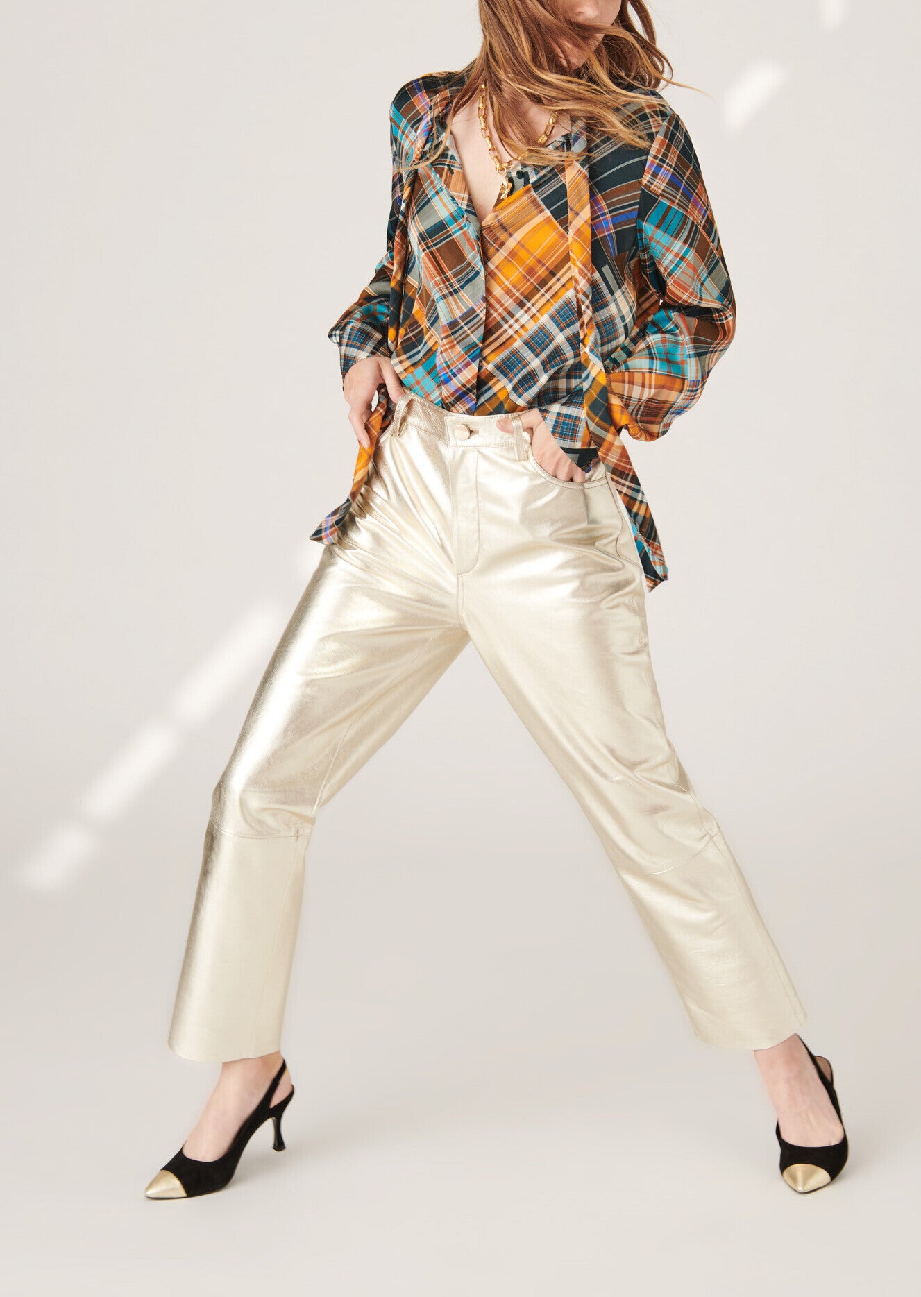 Blouse Titto tartan écossais en satin viscose Faume - seconde main