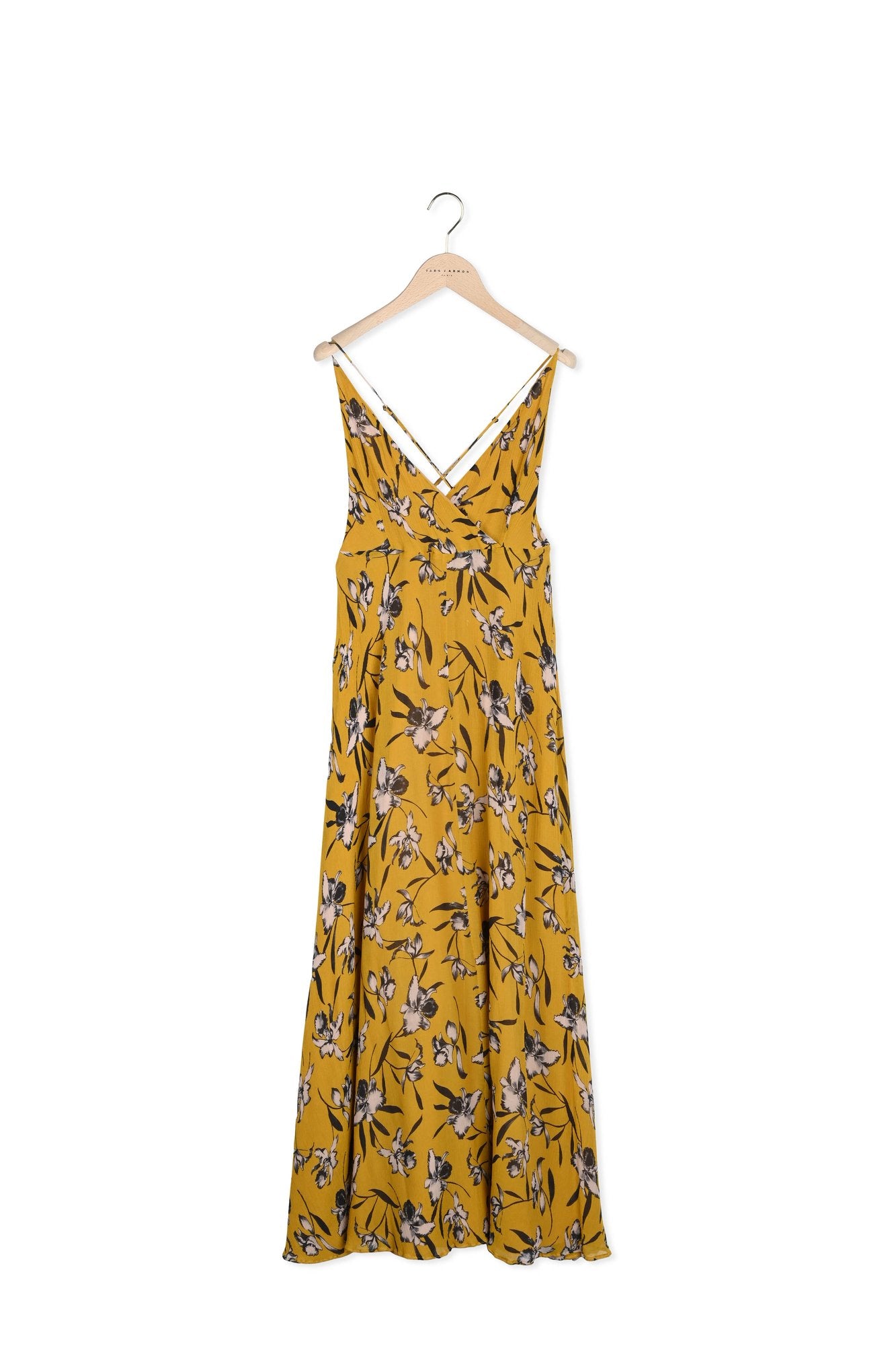 Robe Rivelyne jaune imprimé fleuri noir Faume - seconde main