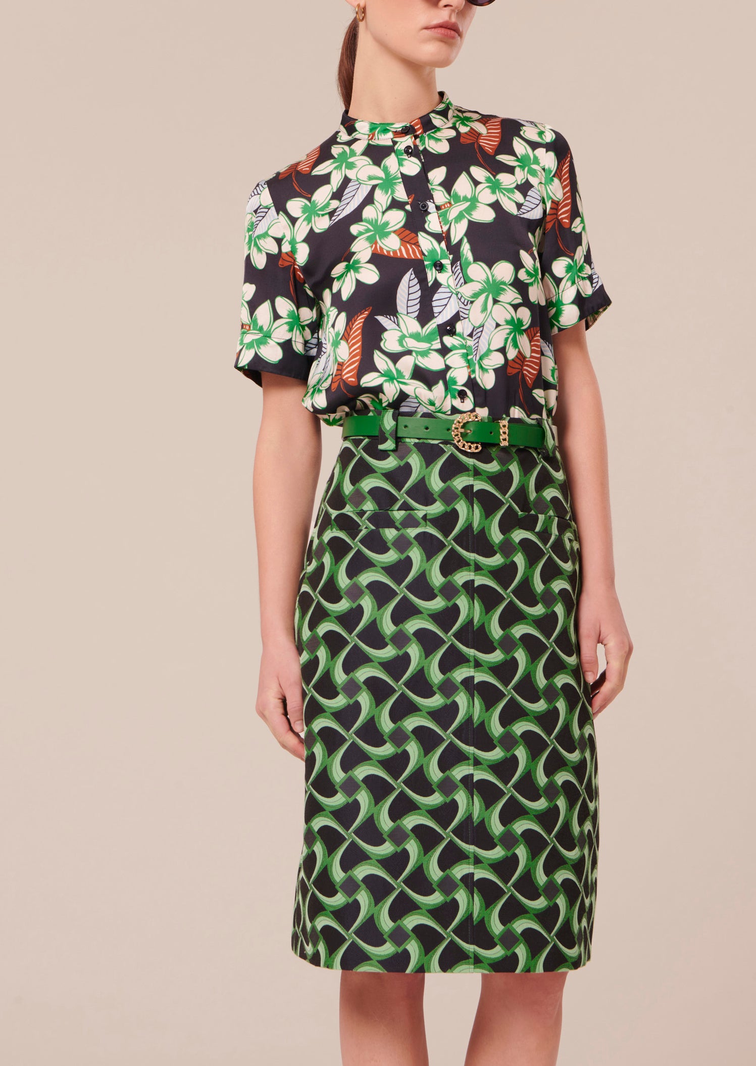 Jupe Jola verte à motif graphique en jacquard Faume - seconde main