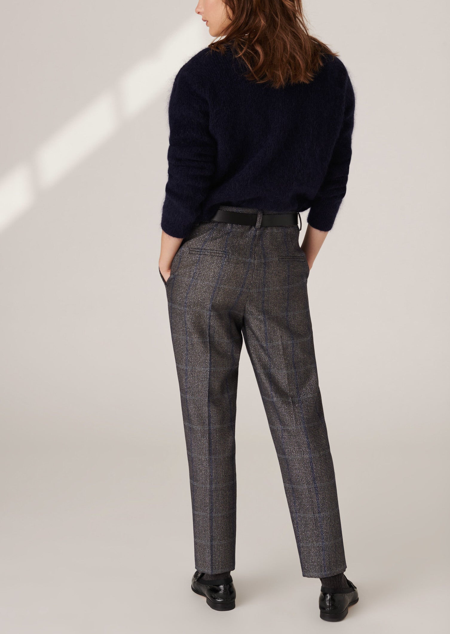 Pantalon Paul en tartan lurex bleu nuit et gris Faume - seconde main