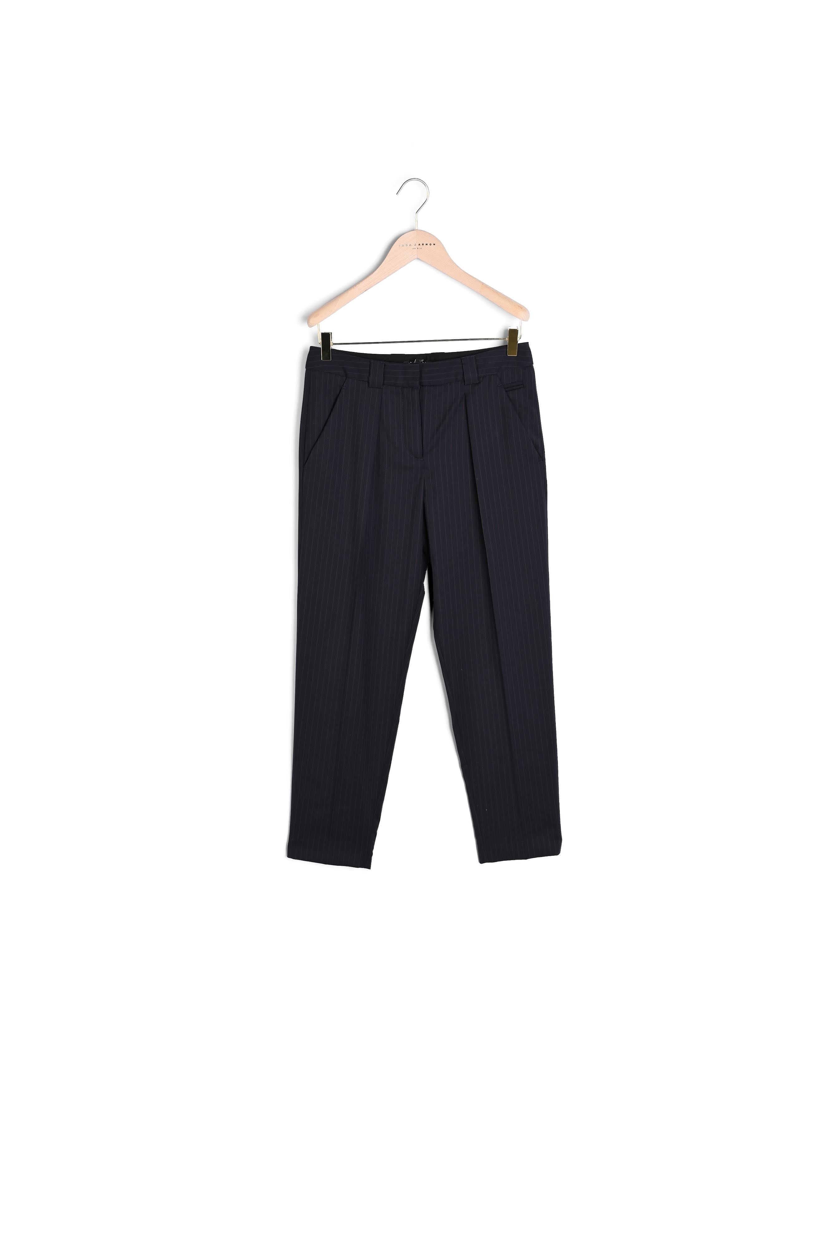 Pantalon Peyton pinstripe bleu nuit en laine Faume - seconde main