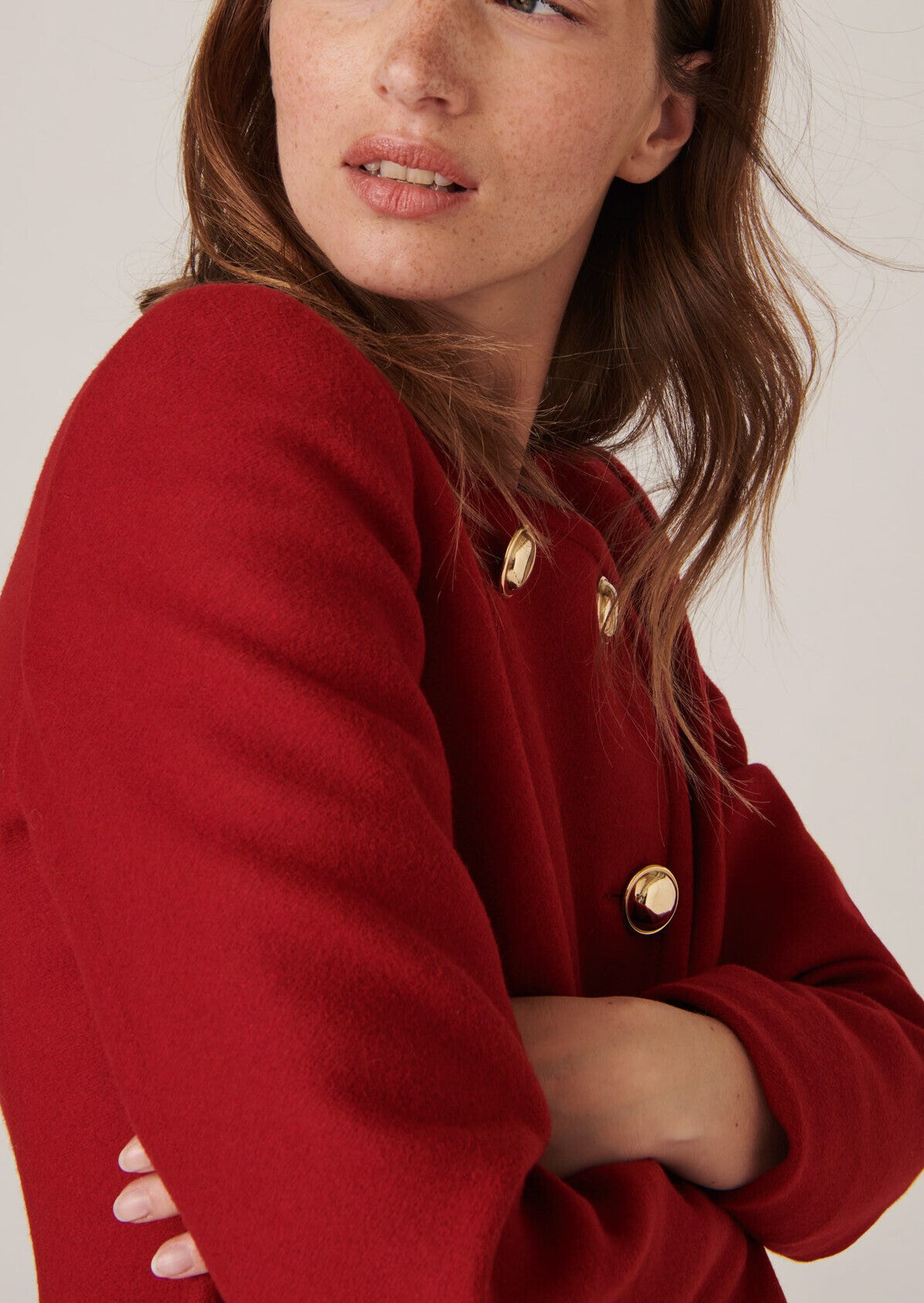 Manteau Mila à fermeture asymétrique en drap de laine flamme Faume - seconde main