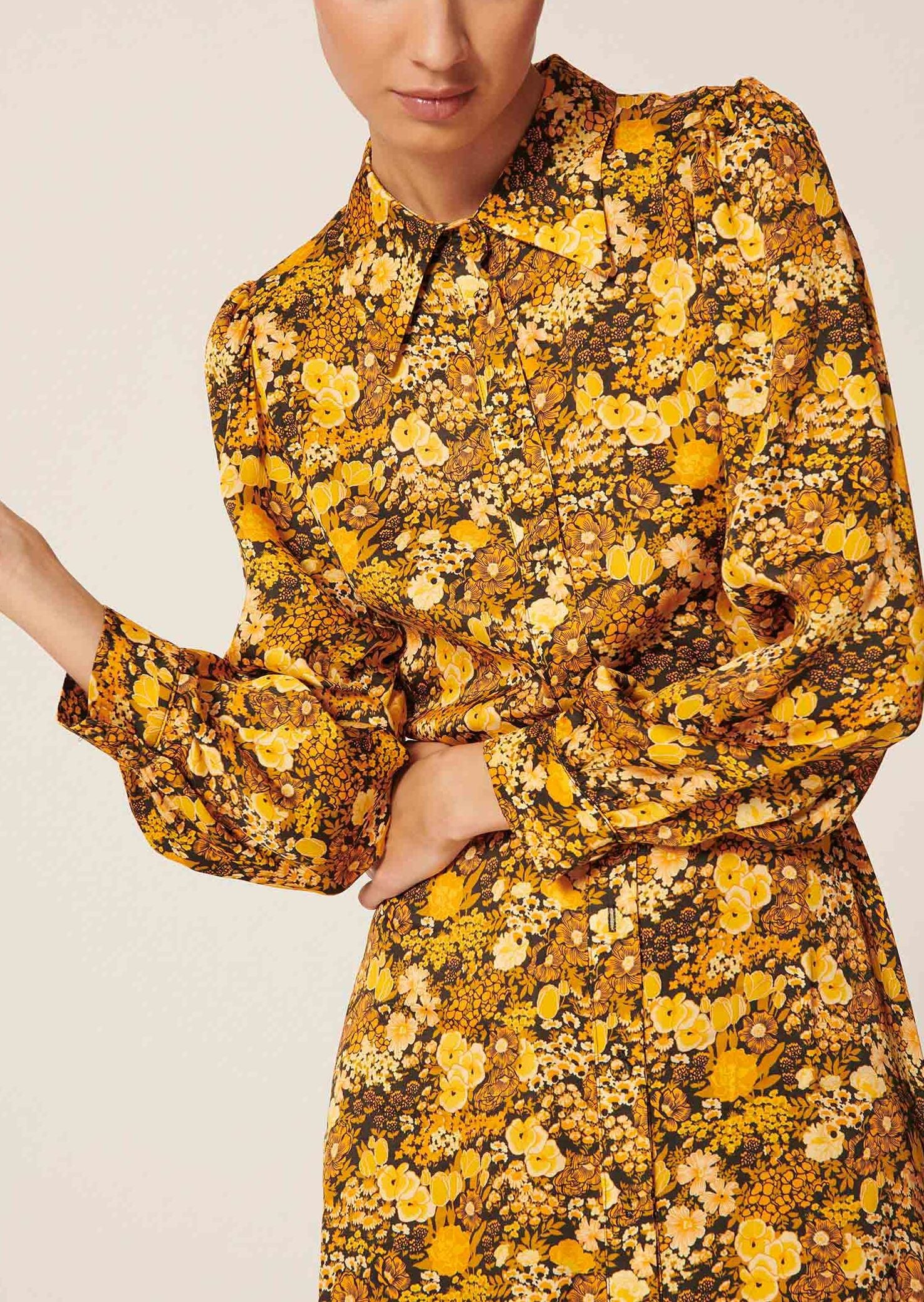 Robe Rolianne jaune imprimé fleurs Faume - seconde main