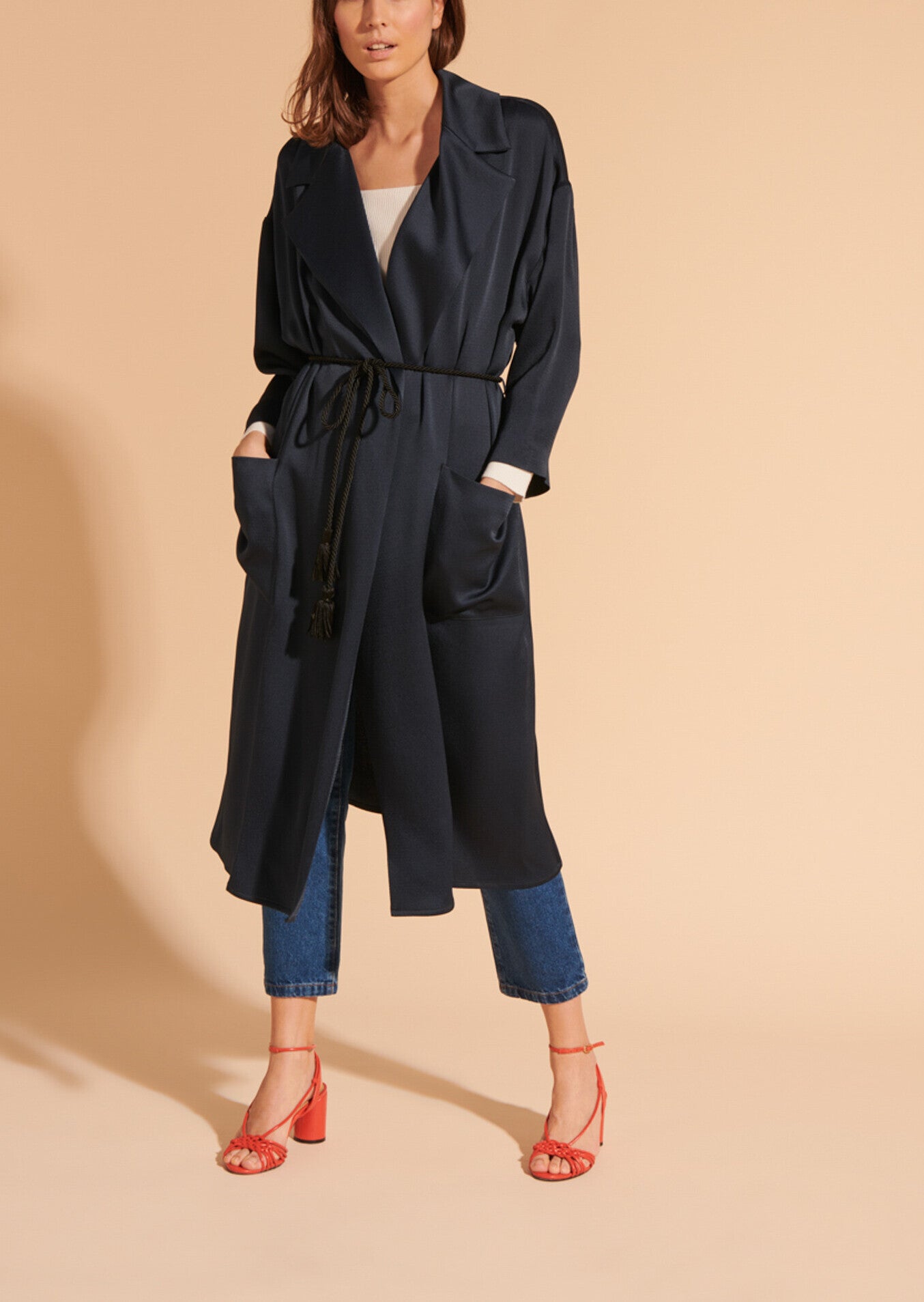 Veste fluide Marguerite bleu nuit en crêpe martelé Faume - seconde main