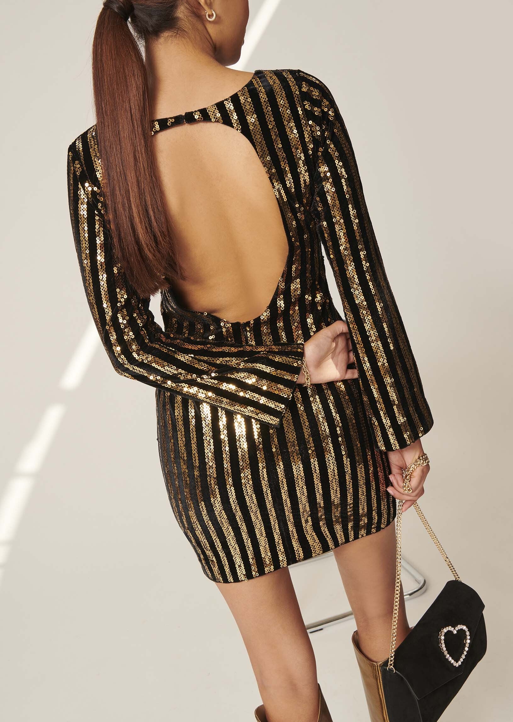 Robe Rory rayée noire et paillettes gold 