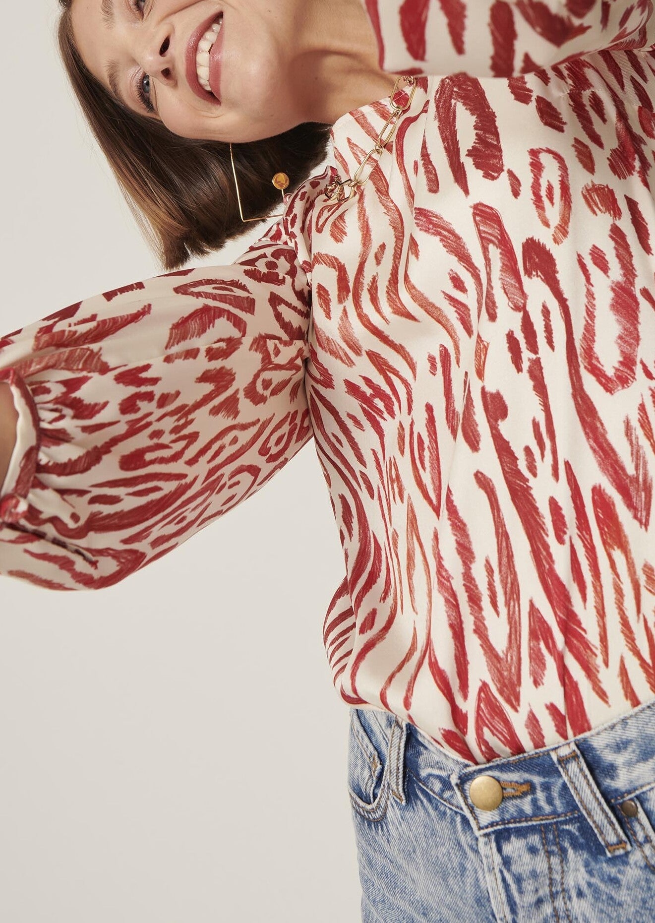 Blouse Tabeca écrue imprimé graphique léopard Faume - seconde main