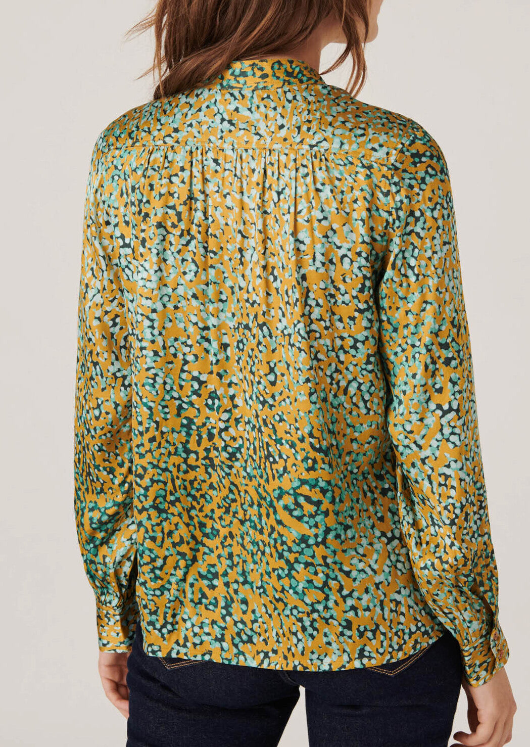 Blouse Tiberine imprimé aqua gold sur satin viscose Faume - seconde main