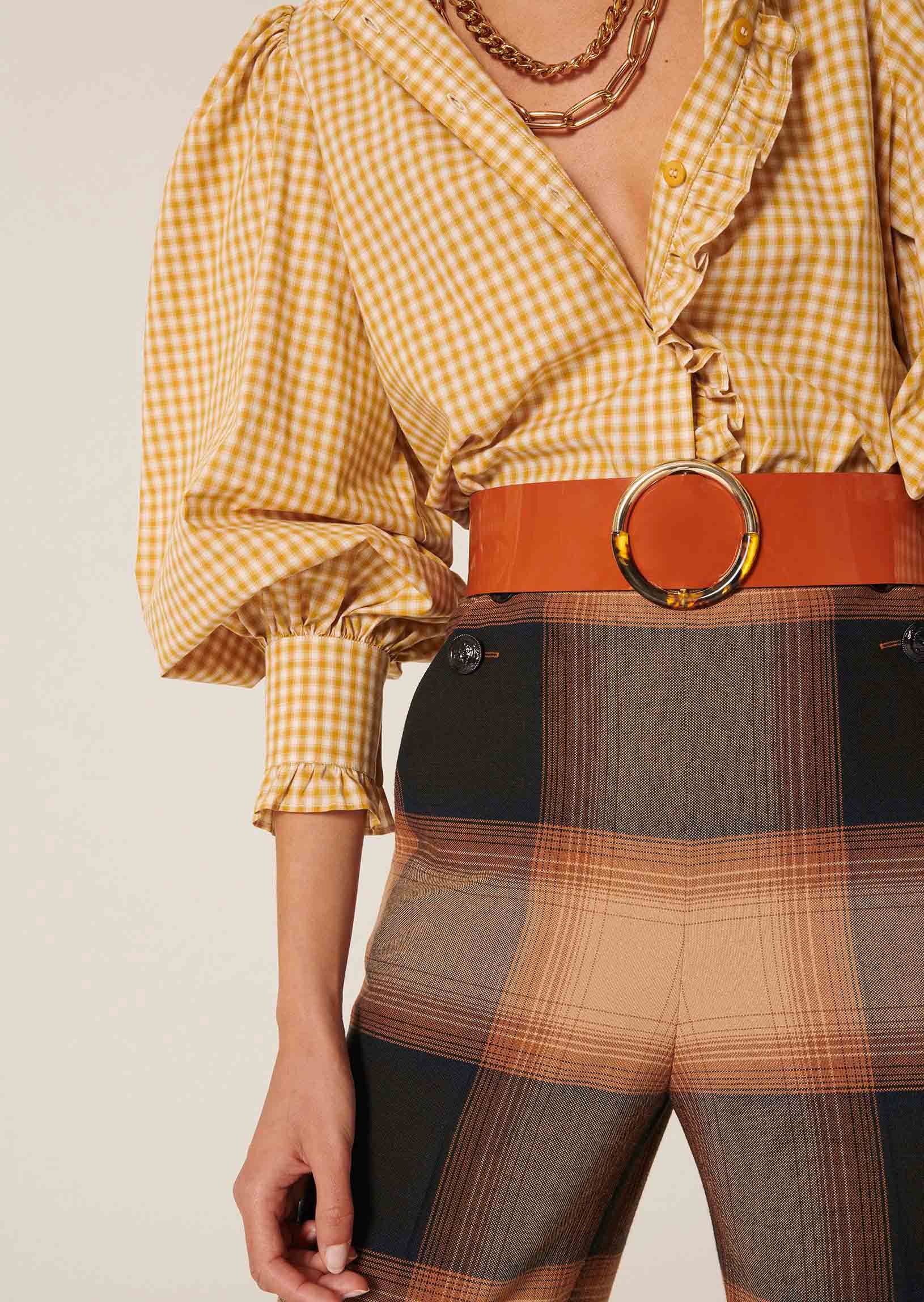 Pantalon Pilar camel en tartan Faume - seconde main