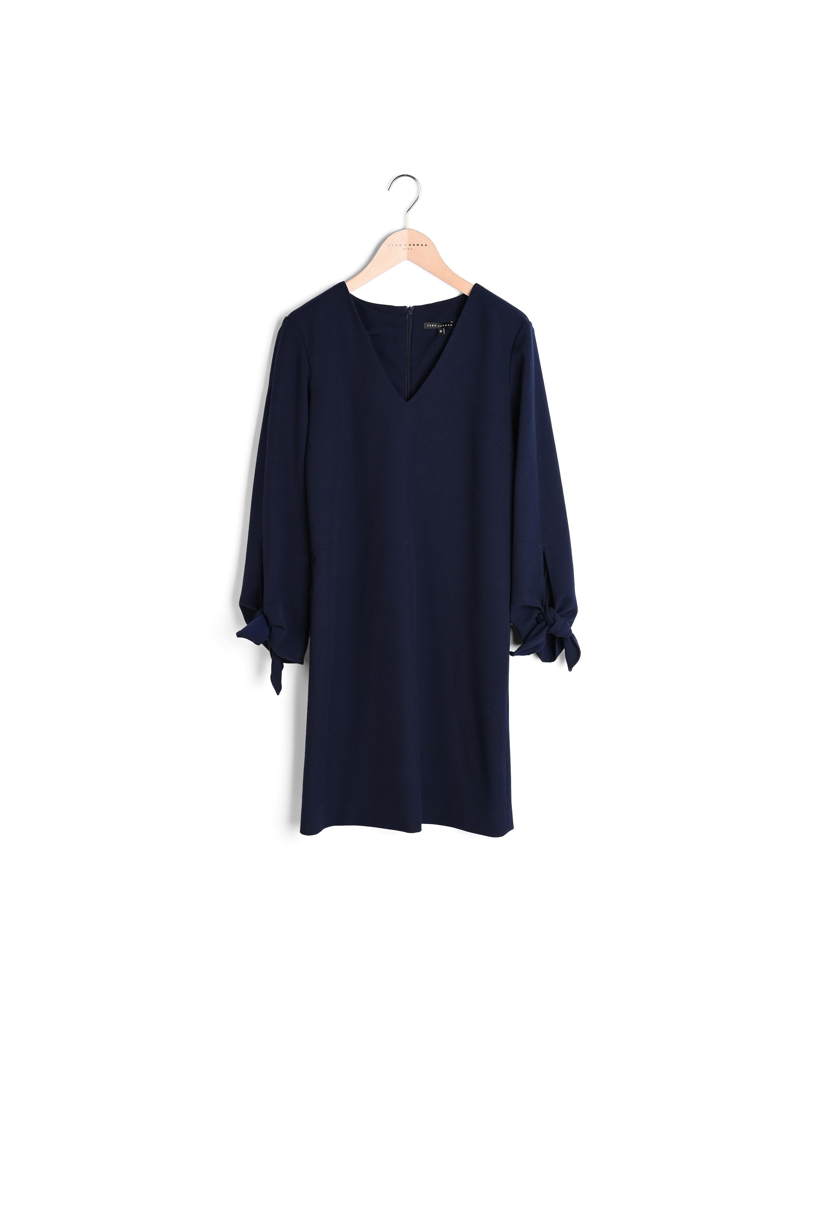 Robe tunique bleu nuit nouée aux manches en toile gabardine Faume - seconde main