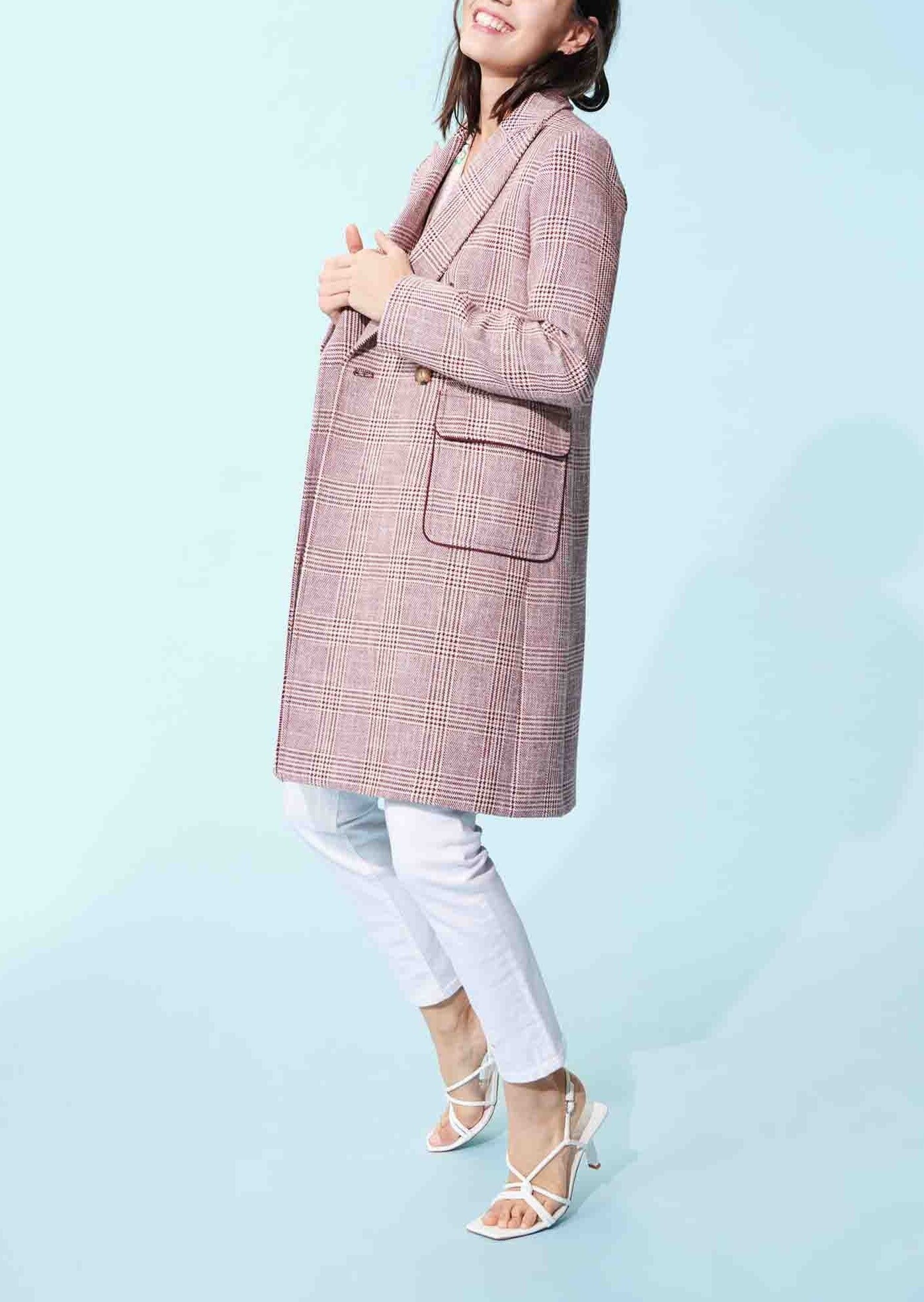 Manteau Mary bois de rose motif prince de Galles Faume - seconde main