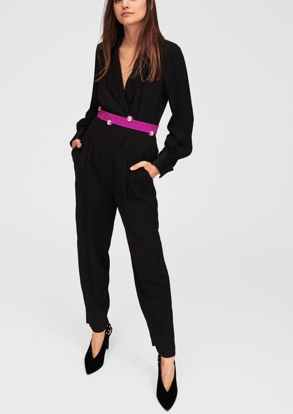 Combinaison tailleur noire avec détails satinés Faume - seconde main