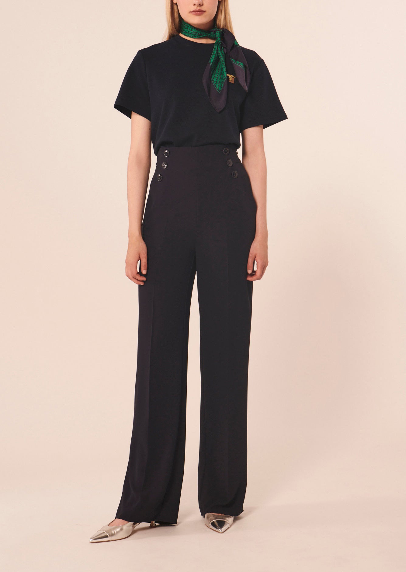 Pantalon Pilar bleu nuit en crêpe Faume - seconde main