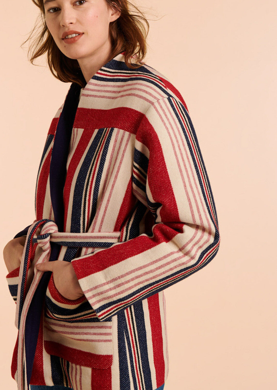 Veste Valérie croisée à rayures en laine Faume - seconde main