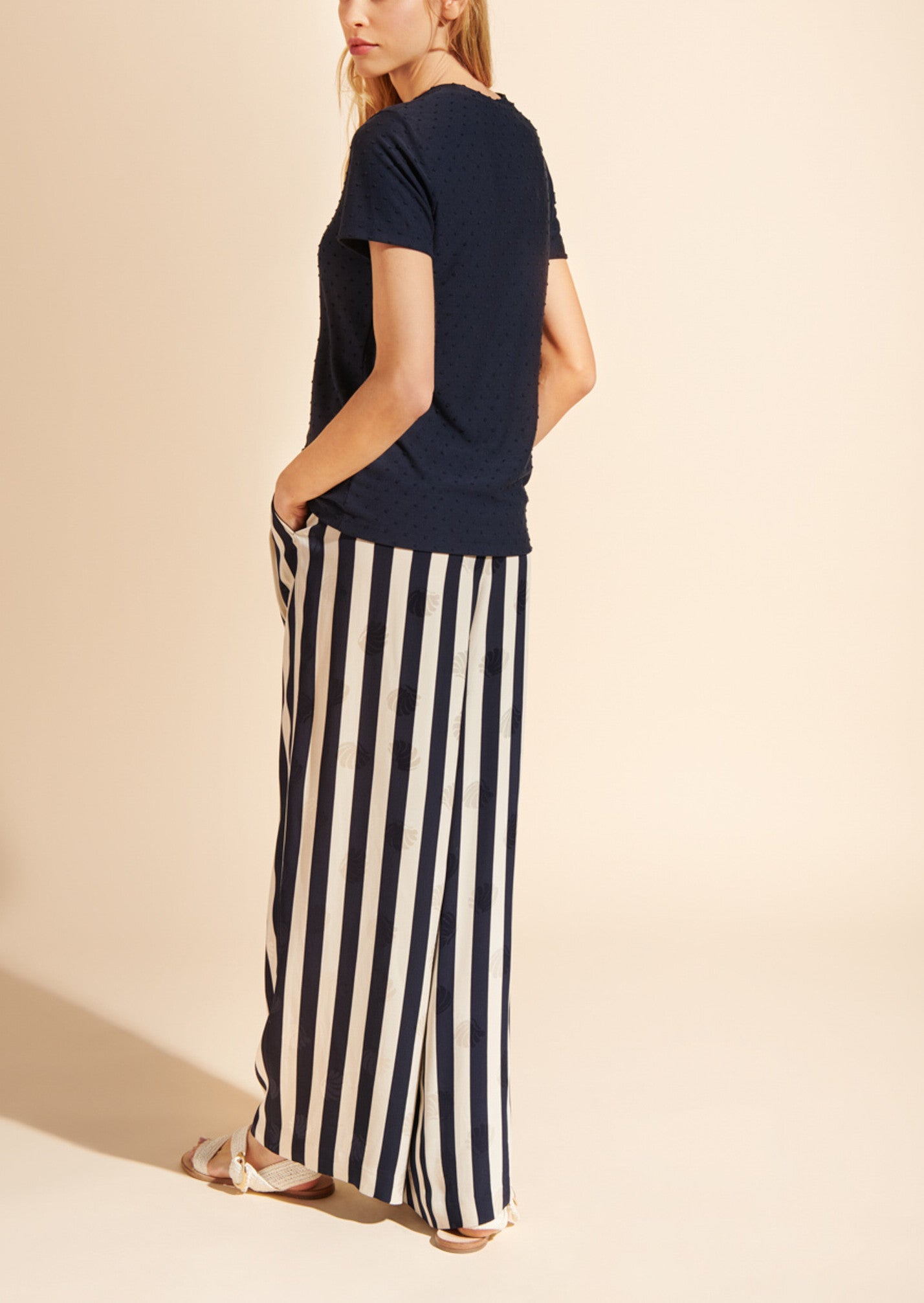 T-shirt Happy bleu nuit jacquard à pois Faume - seconde main