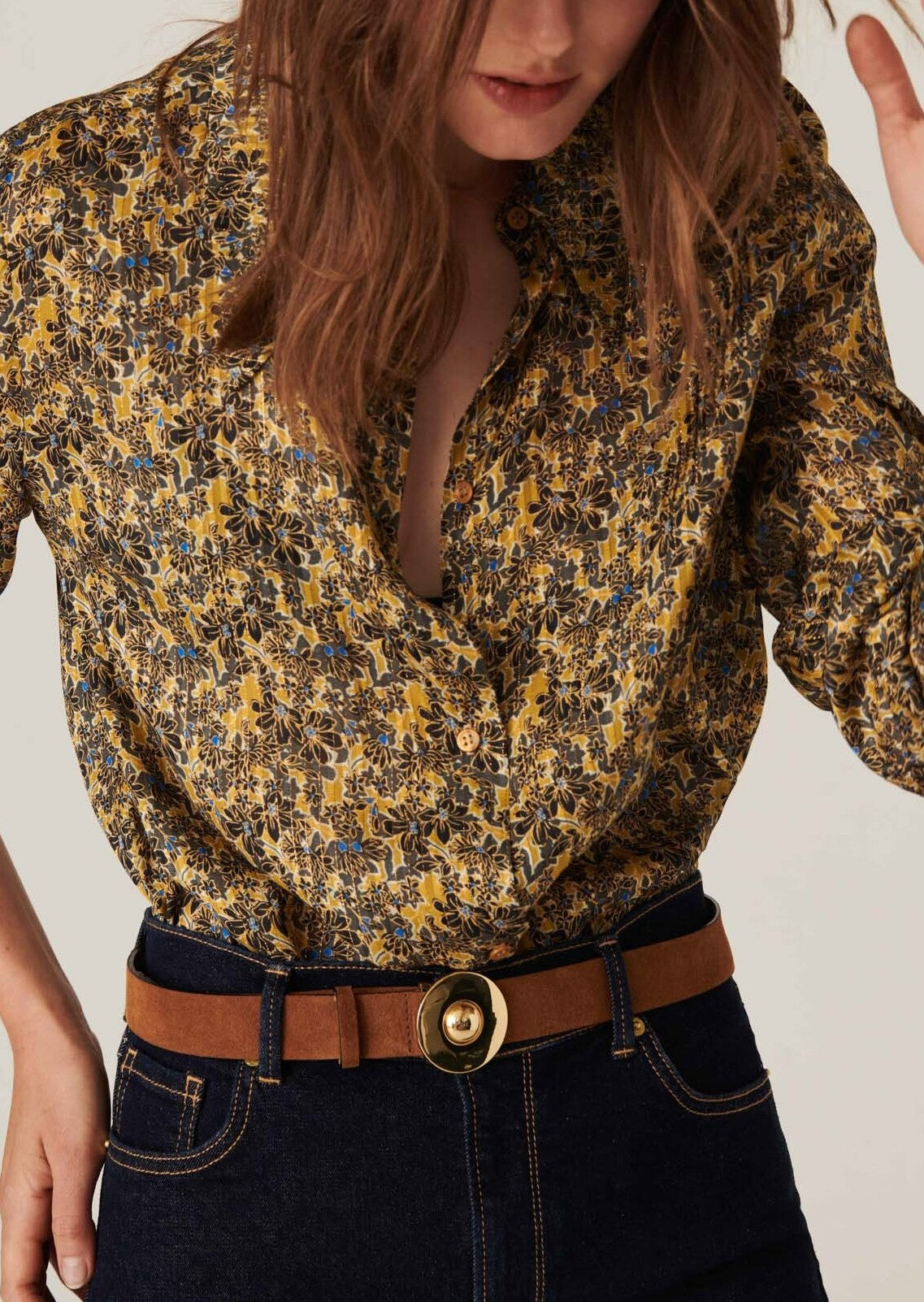 Chemise Tarot en viscose lurex imprimé jardin d'hiver mordorée Faume - seconde main