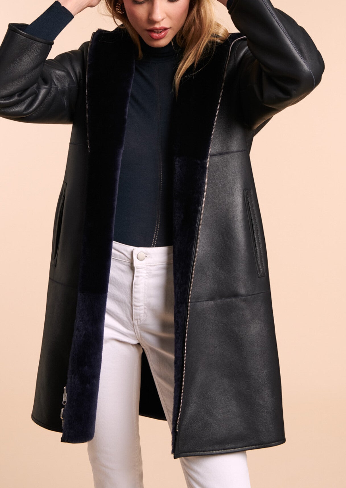 Manteau Marielle réversible en peau lainée marine Faume - seconde main